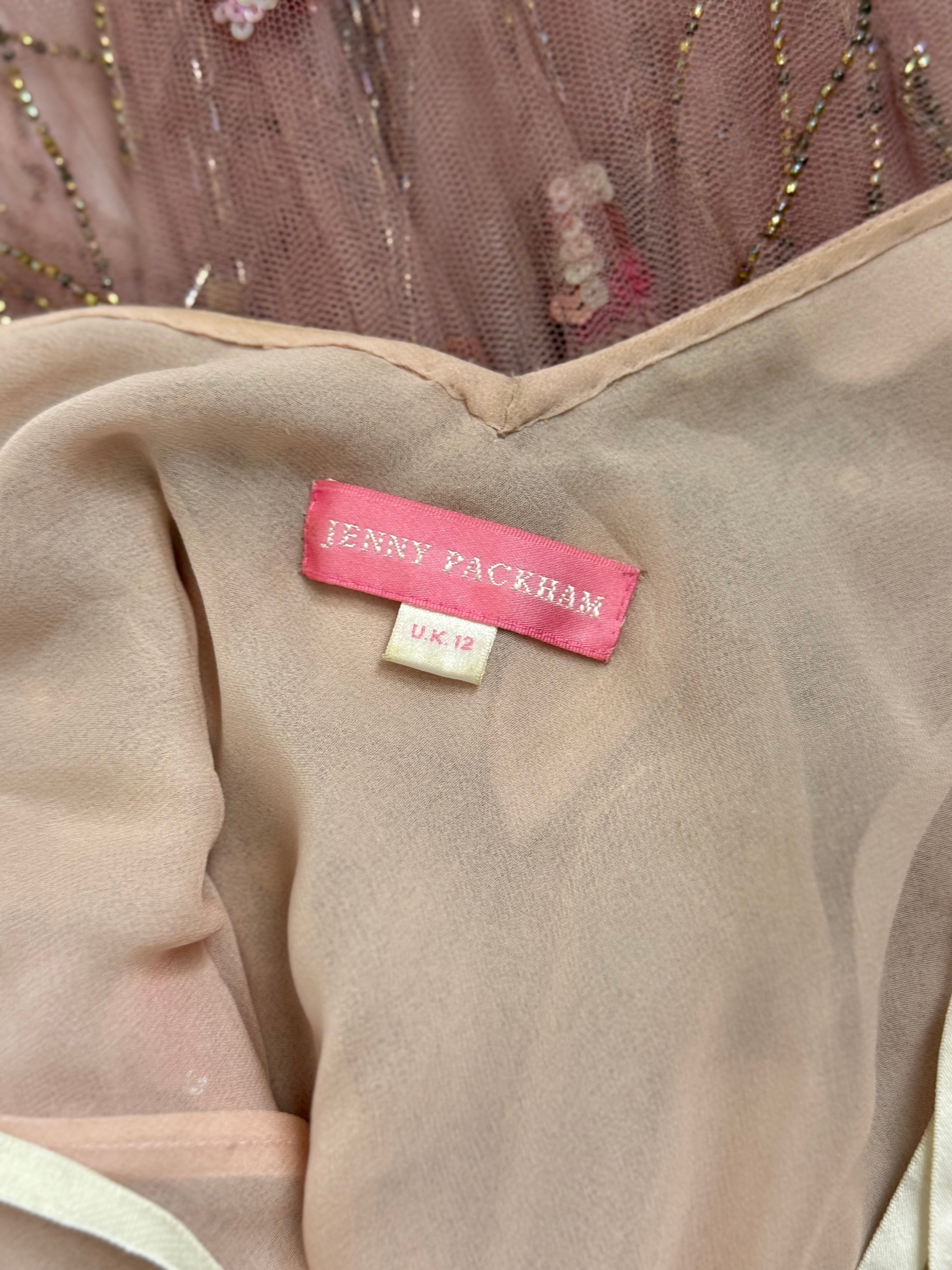 Jenny Packham Pink Silk Embroidered and Beaded Dress, c. 2000s
