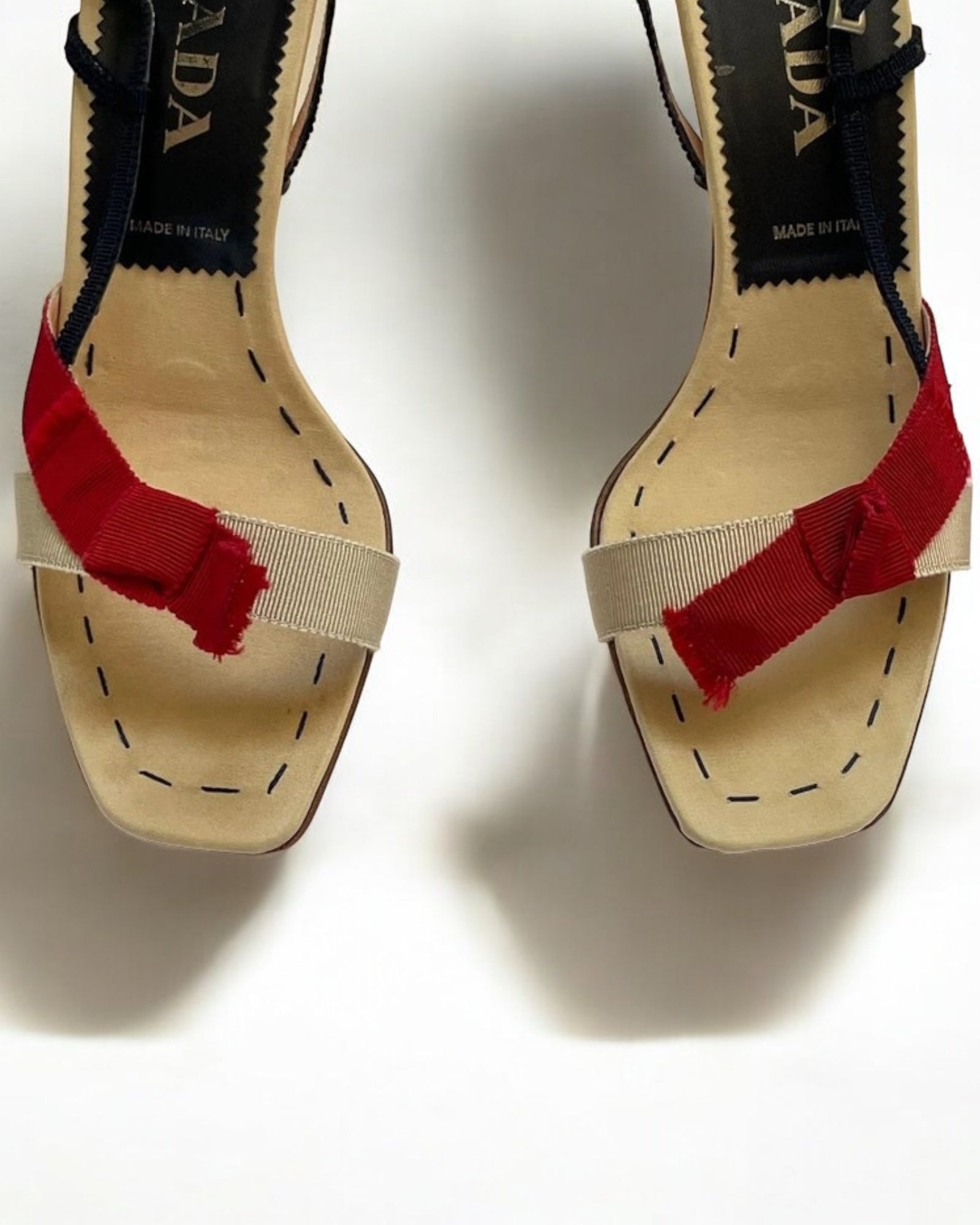 Prada Cream and Red Bow Sandals, c. 2000s
