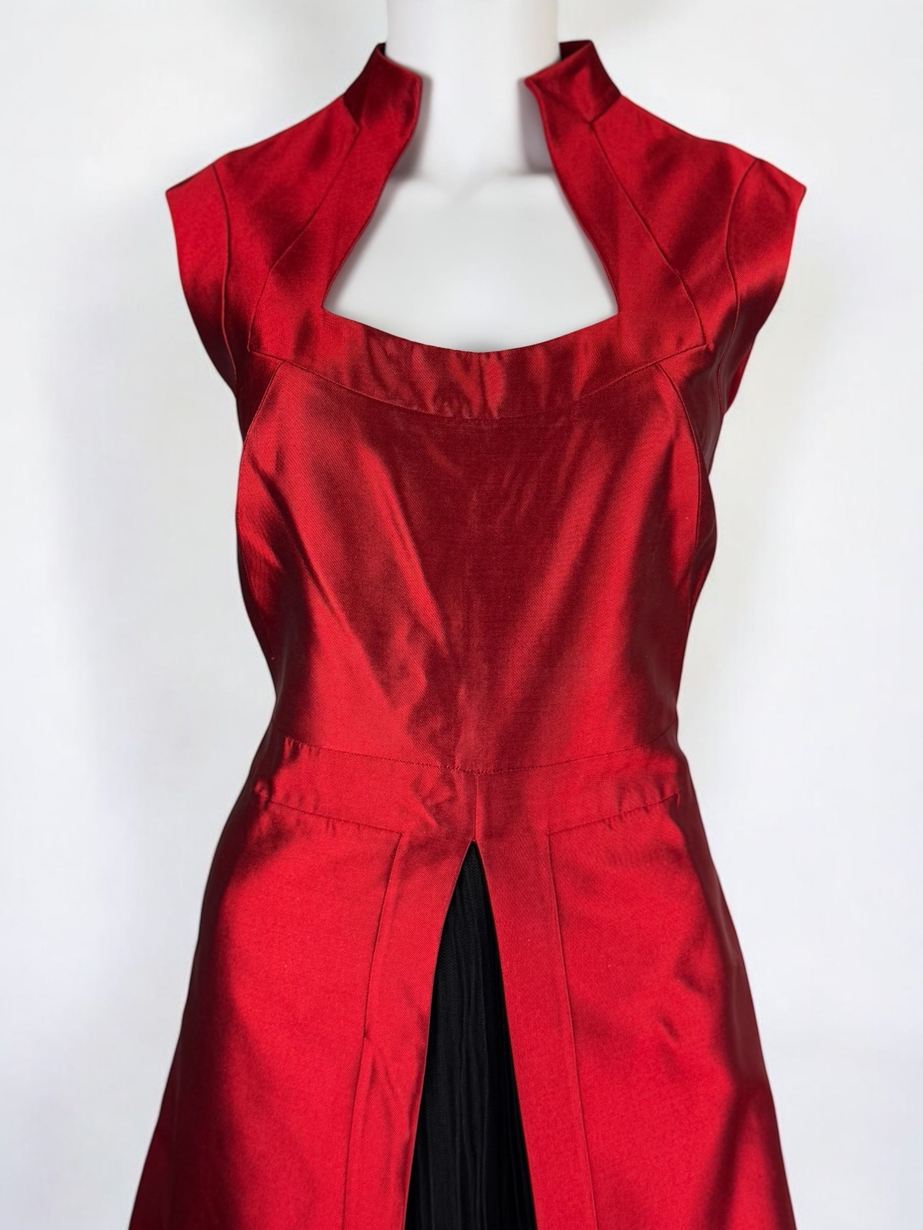 Alexander McQueen Red Mikado Silk Dress with Tulle, 2007