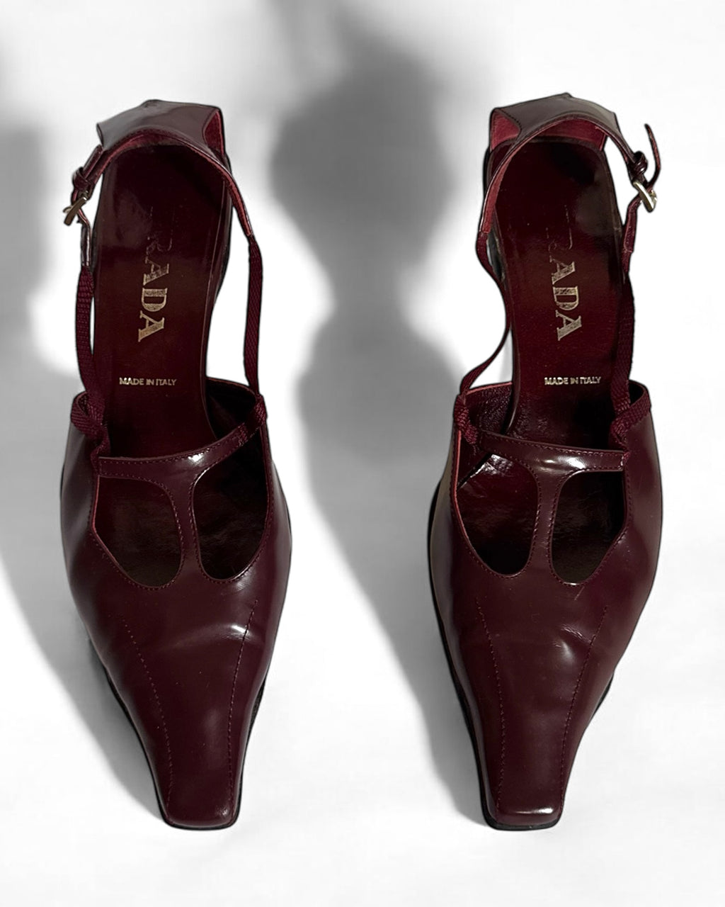 Prada Burgundy Sling Back Kitten Heels, SS 2000