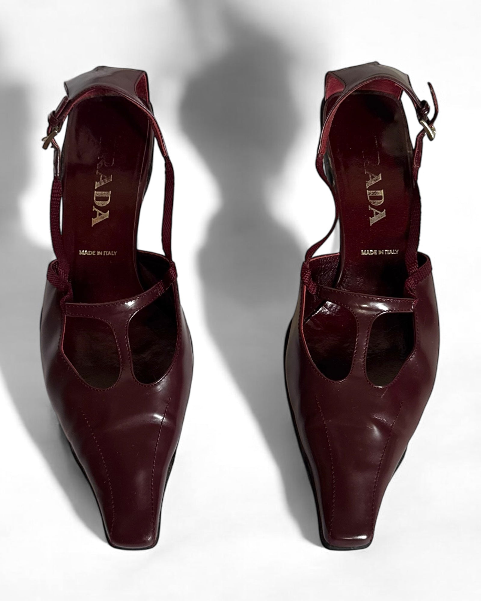 Prada Burgundy Sling Back Kitten Heels, SS 2000