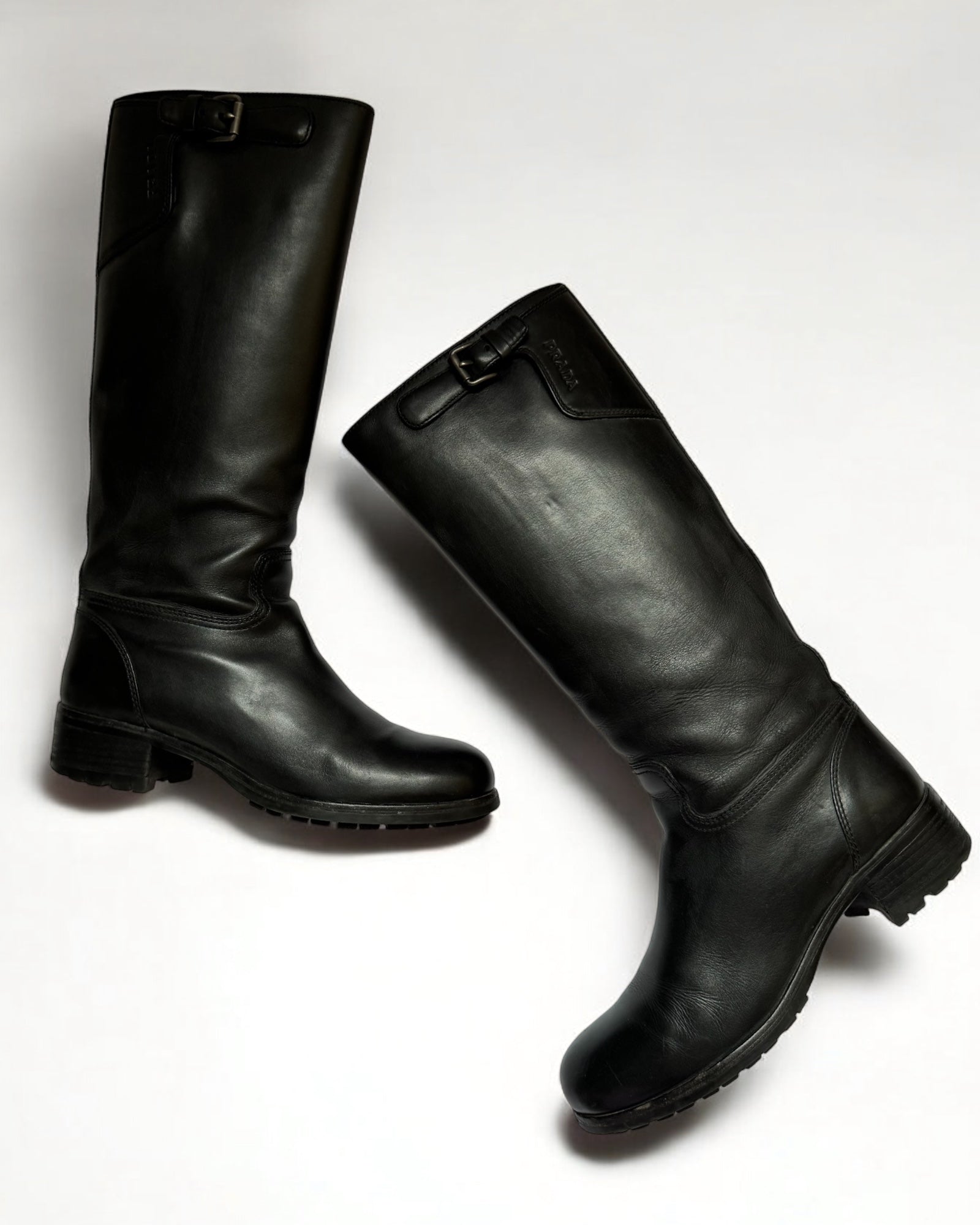 Prada Sport Black Leather Knee High Boots, c. 2000s