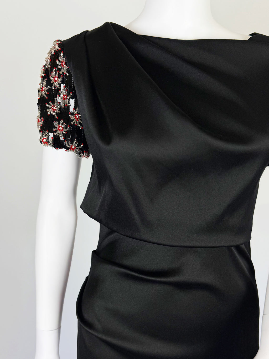 Giorgio Armani Satin Gown w Embellished Sleeves, FW 2017