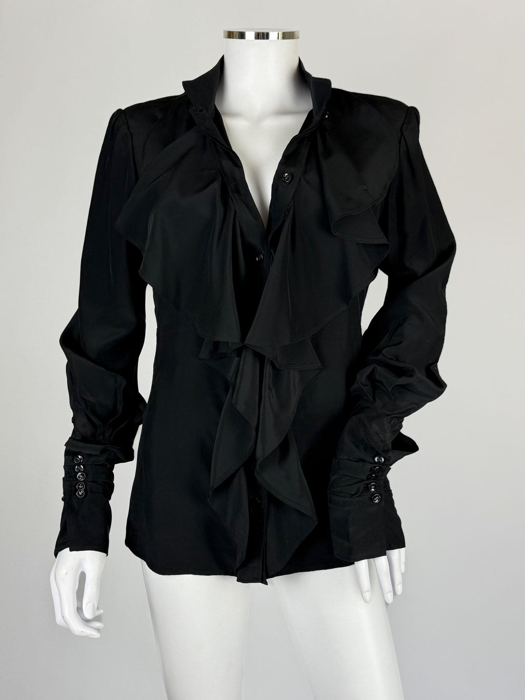 Yves Saint Laurent by Tom Ford Black Silk Ruffle Blouse, FW 2003