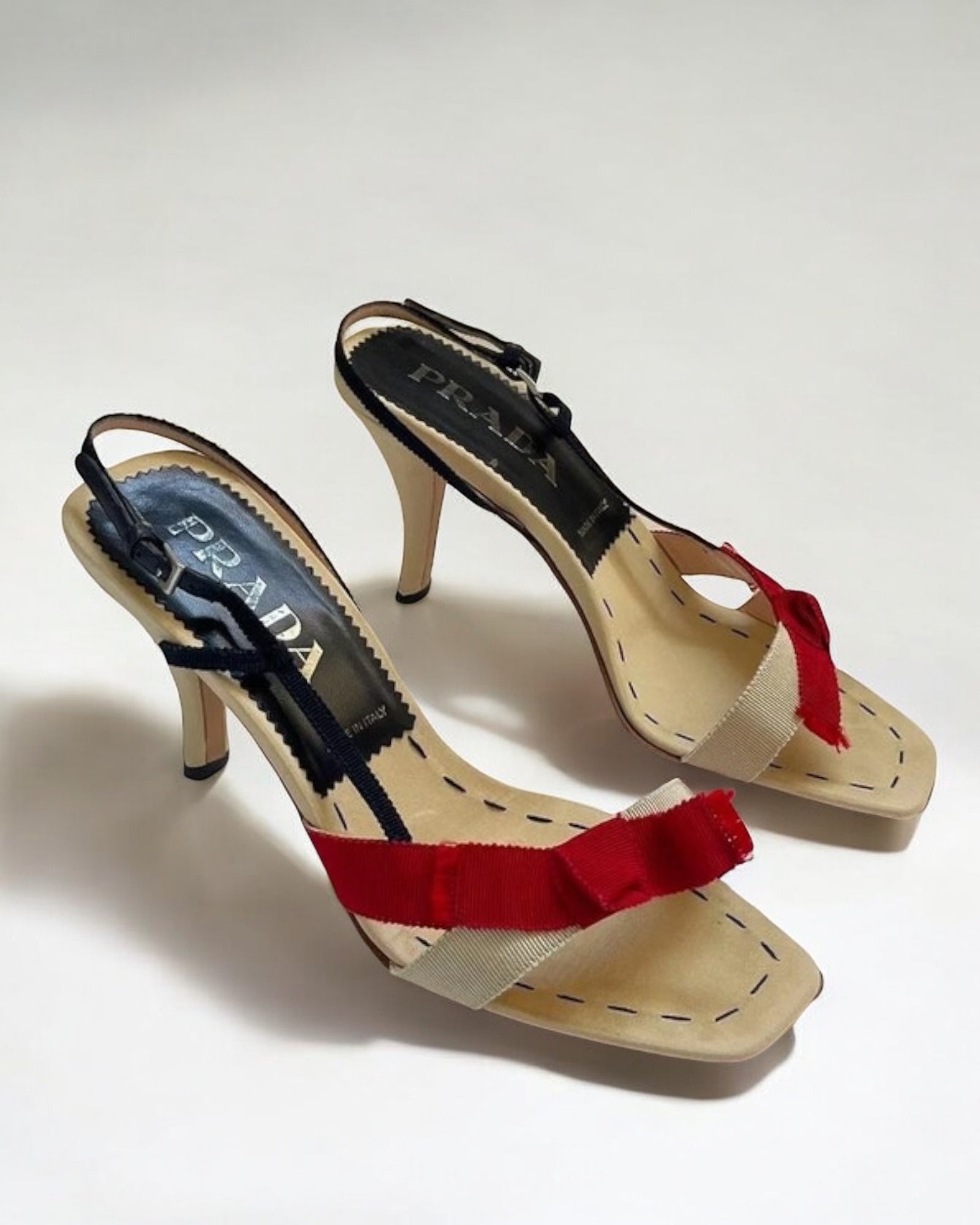 Prada Cream and Red Bow Sandals, c. 2000s