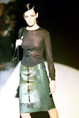 Gucci by Tom Ford Green Leather and Fur Skirt, FW 1999