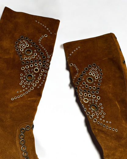 Dolce & Gabbana Suede Butterfly Studded Boots, c. 2000s