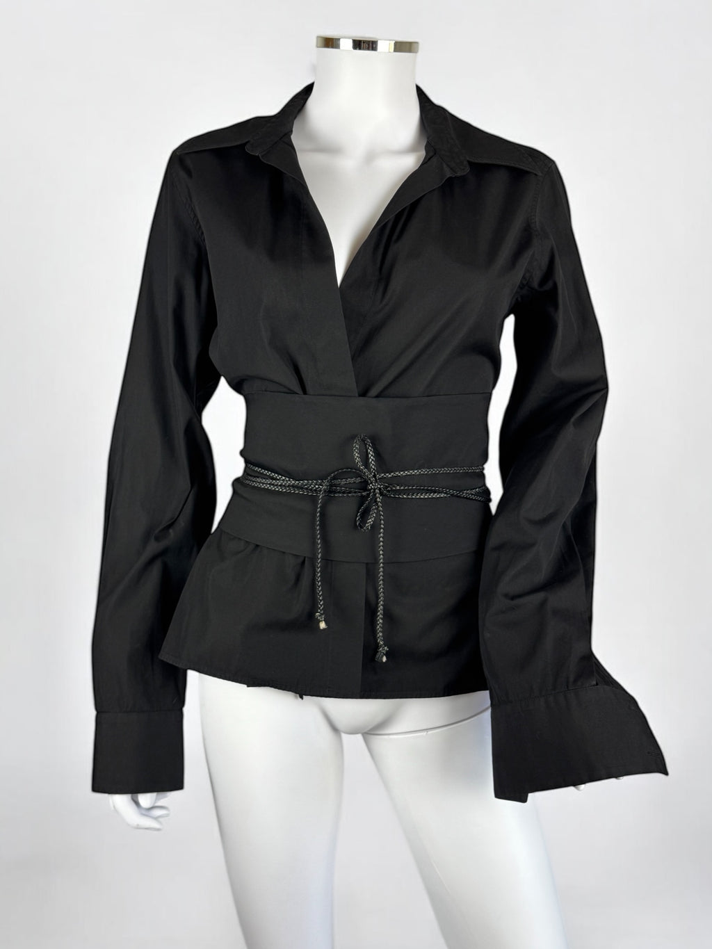 Gucci by Tom Ford Black Blouse w Obi Belt, FW 2002