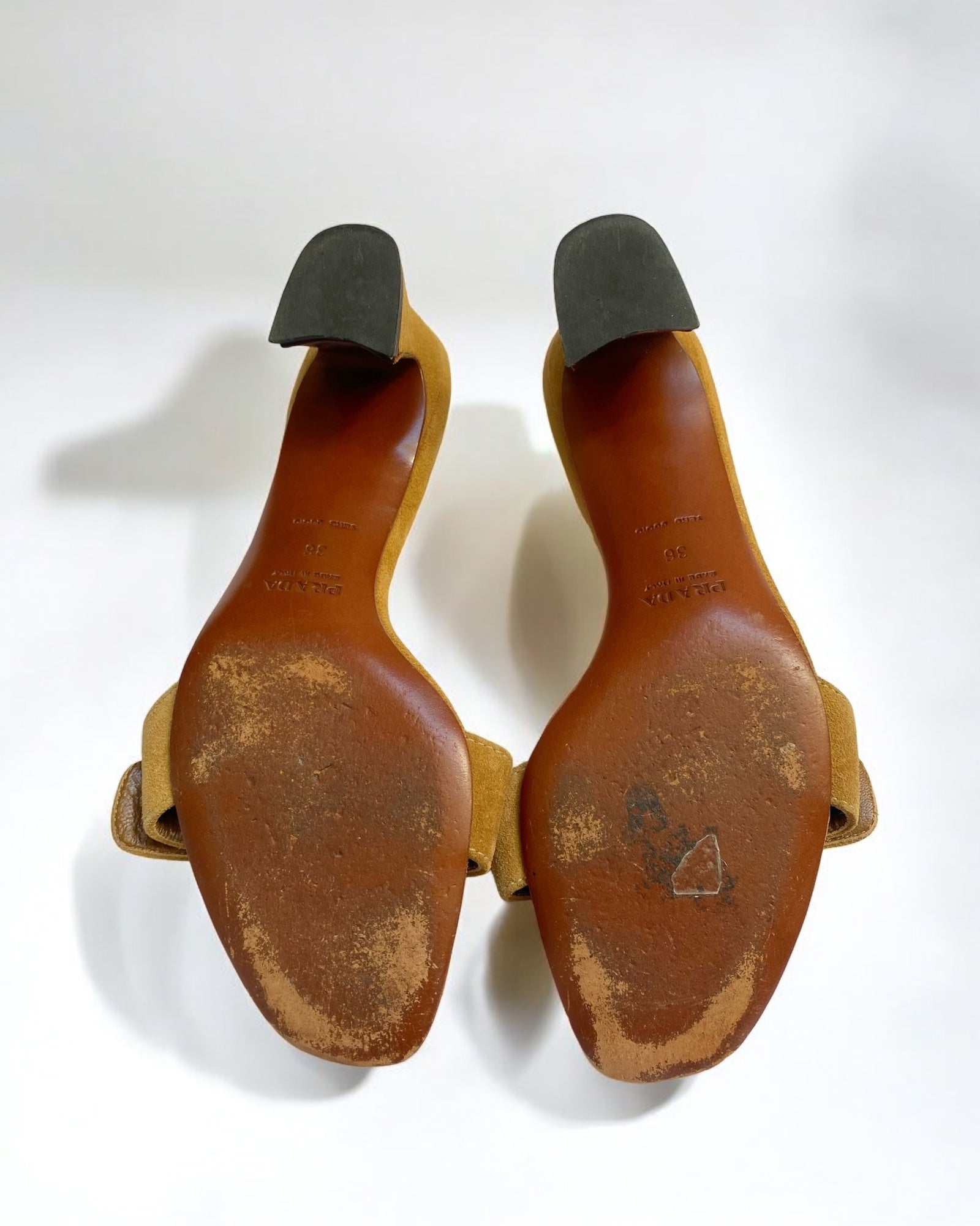 Prada Tan Suede Buckle Sandals, 2002