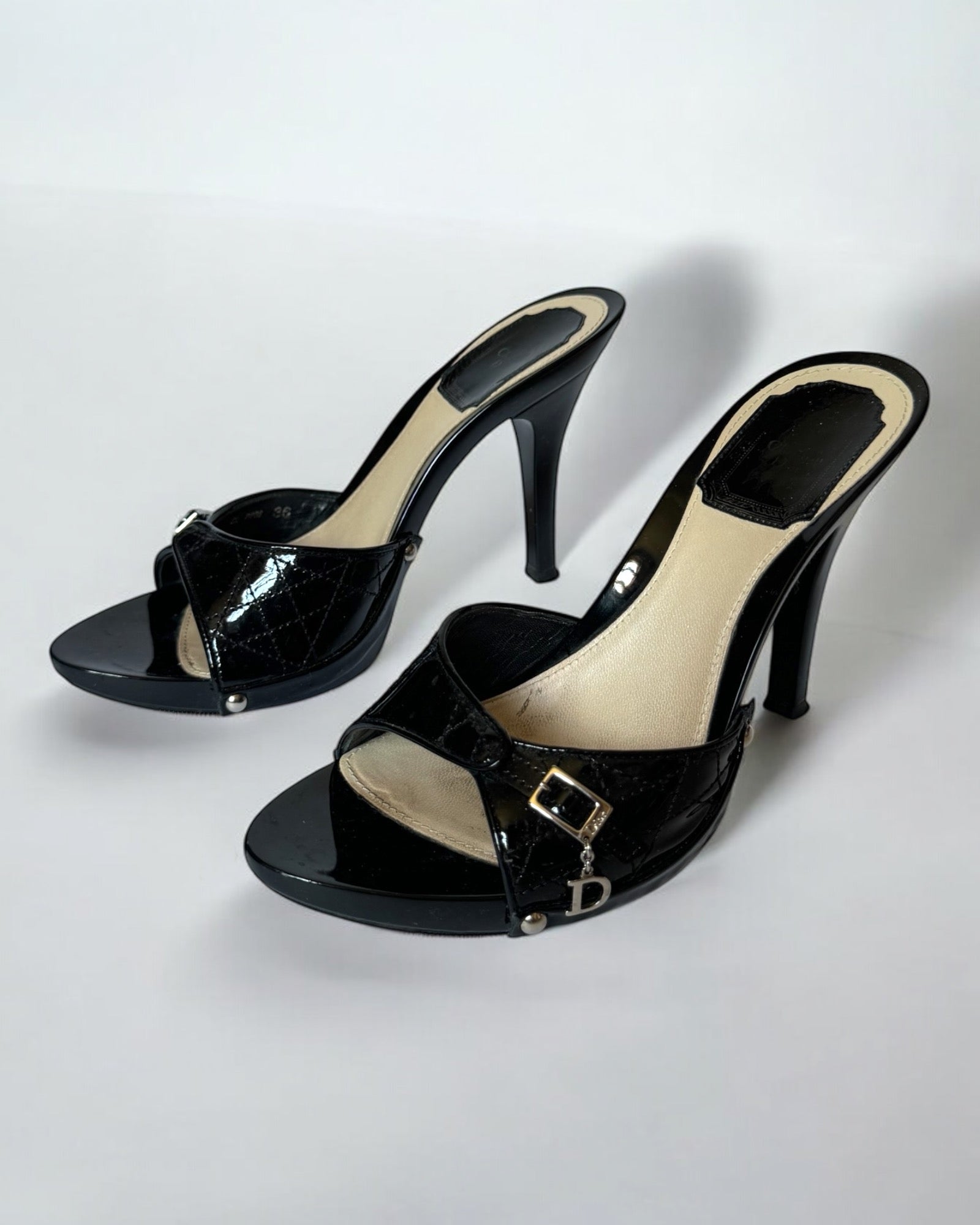 Christian Dior by John Galliano Black Patent Leather Cannage Clogs, c. 2000s