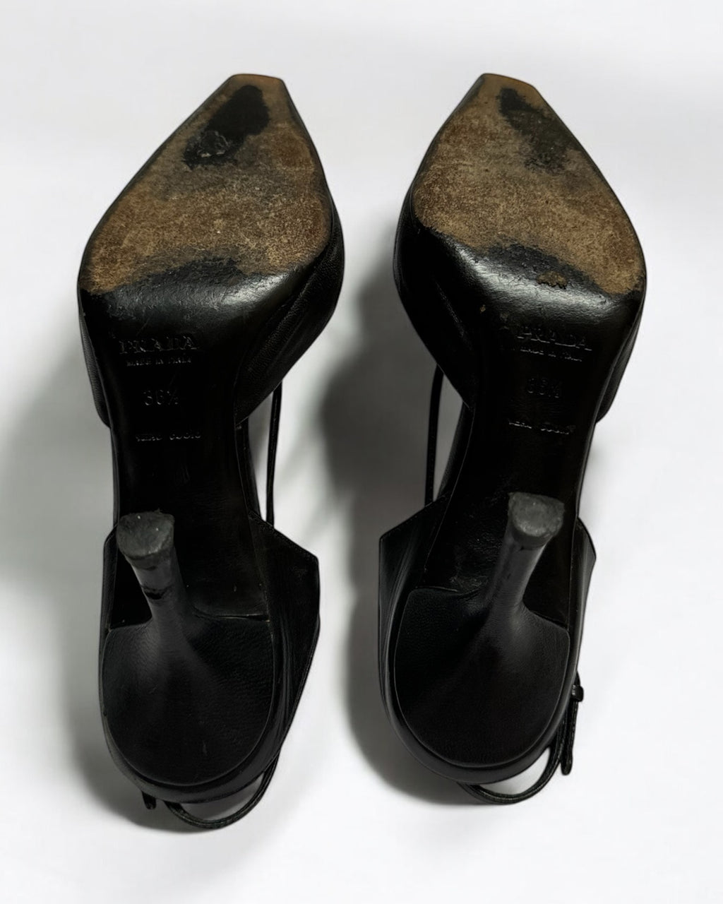 Prada Black Leather Cross Strap Heels, c. 1990s