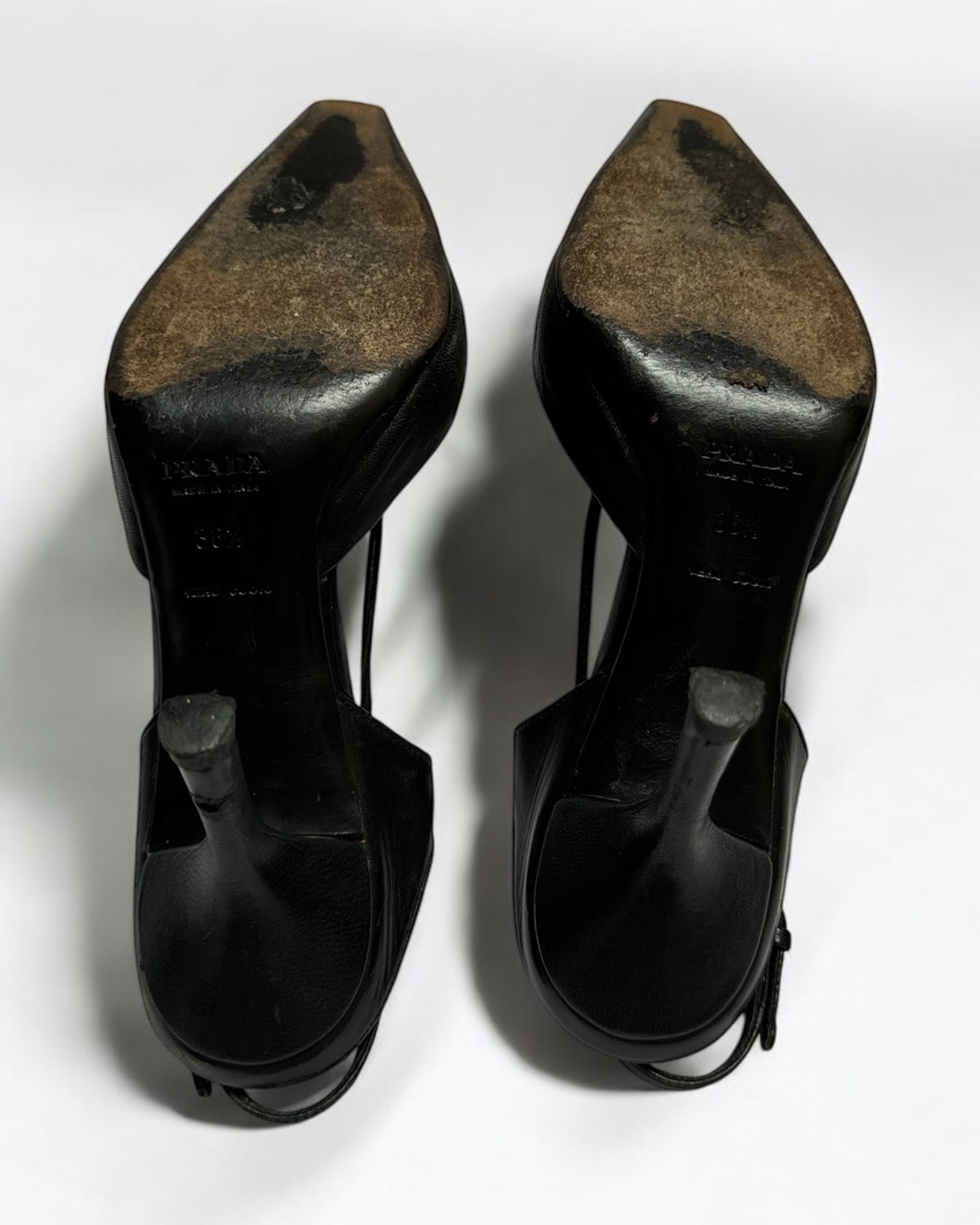 Prada Black Leather Cross Strap Heels, c. 1990s