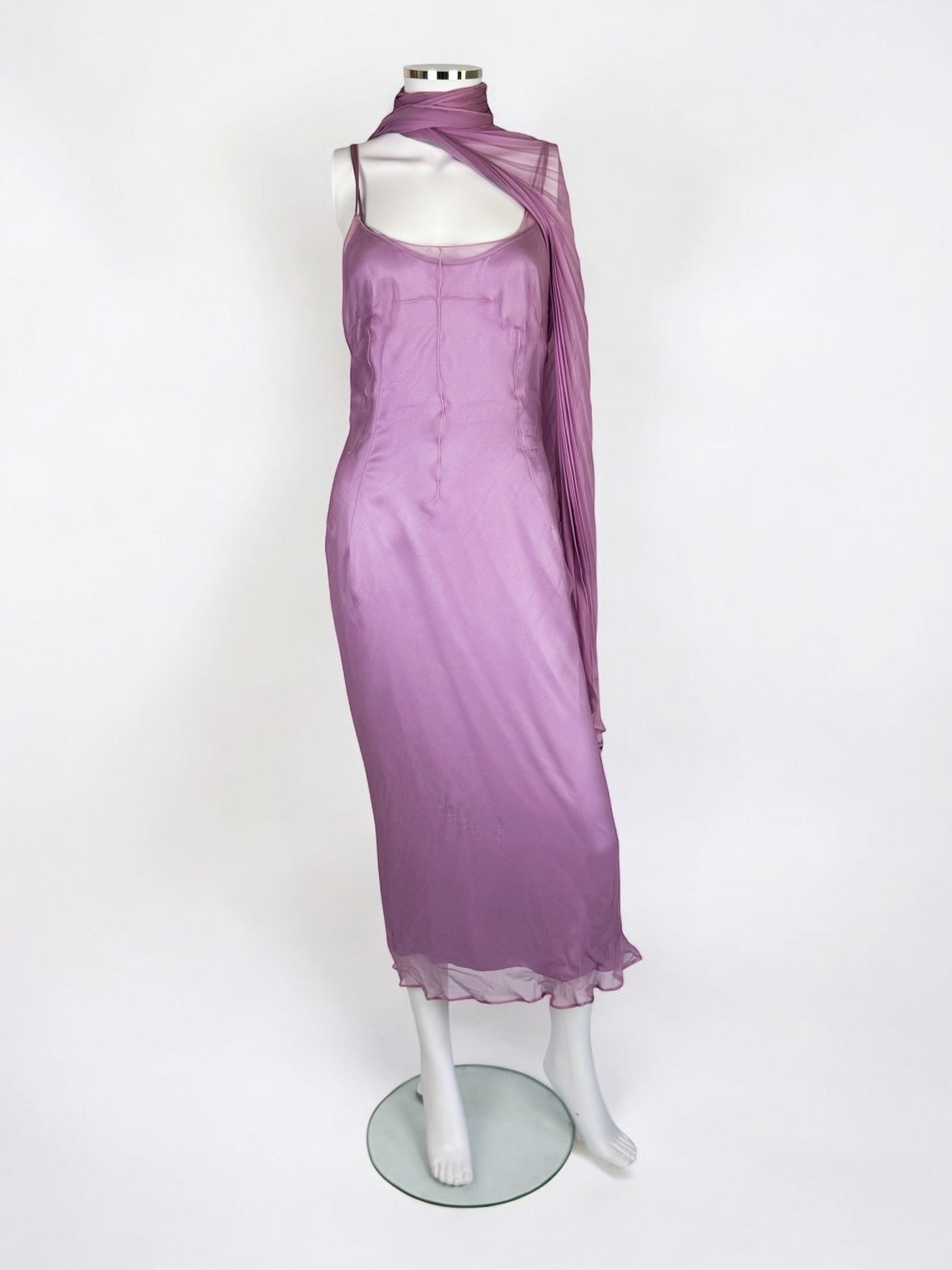 Dolce & Gabbana Lilac Silk Dress with Scarf, FW 2000