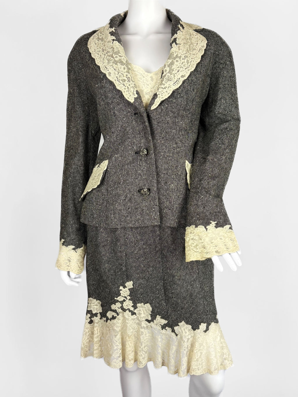 Christian Dior by John Galliano Wool & Lace Slip Dress Ensemble, FW 1998