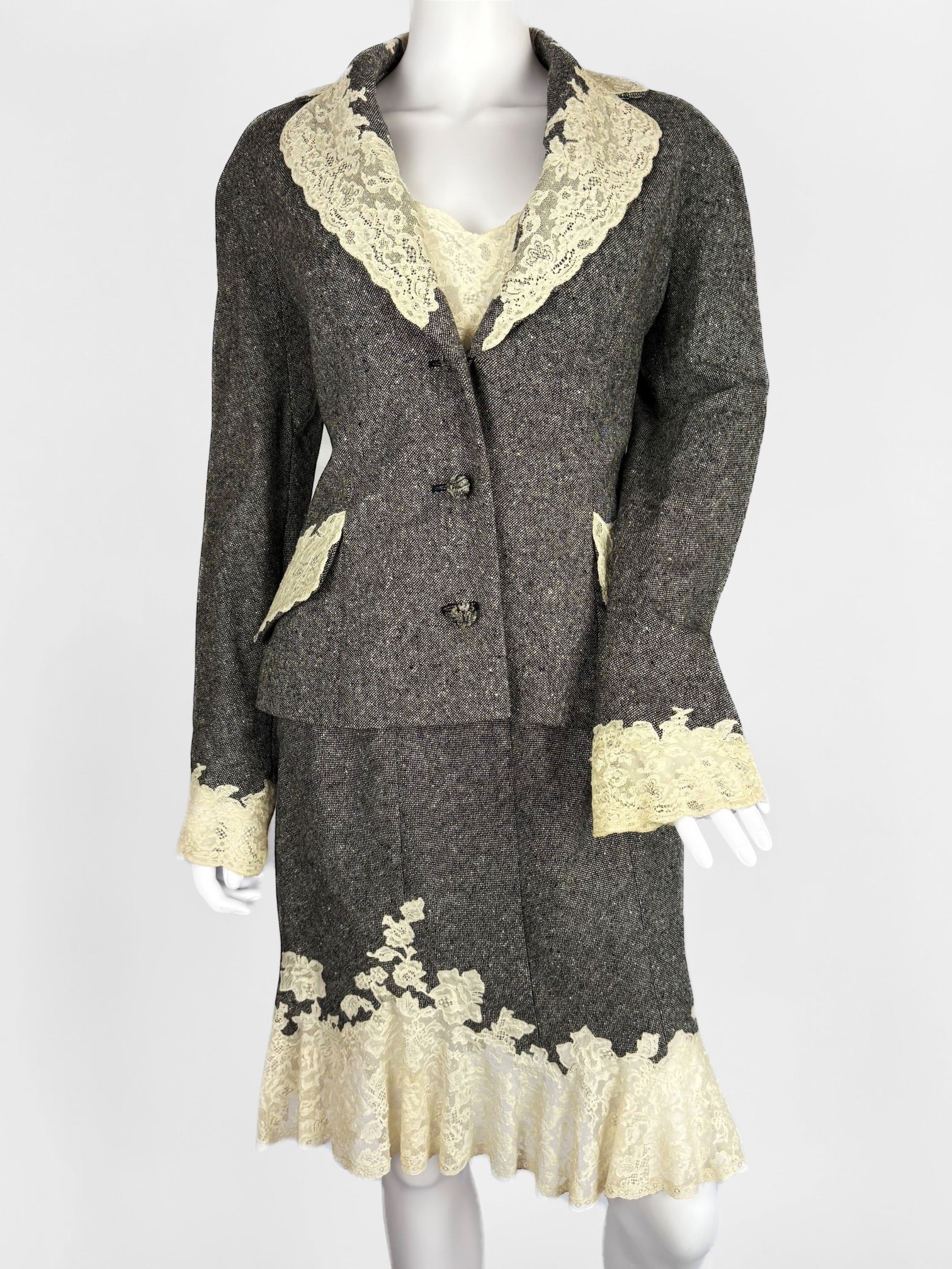 Christian Dior by John Galliano Wool & Lace Slip Dress Ensemble, FW 1998