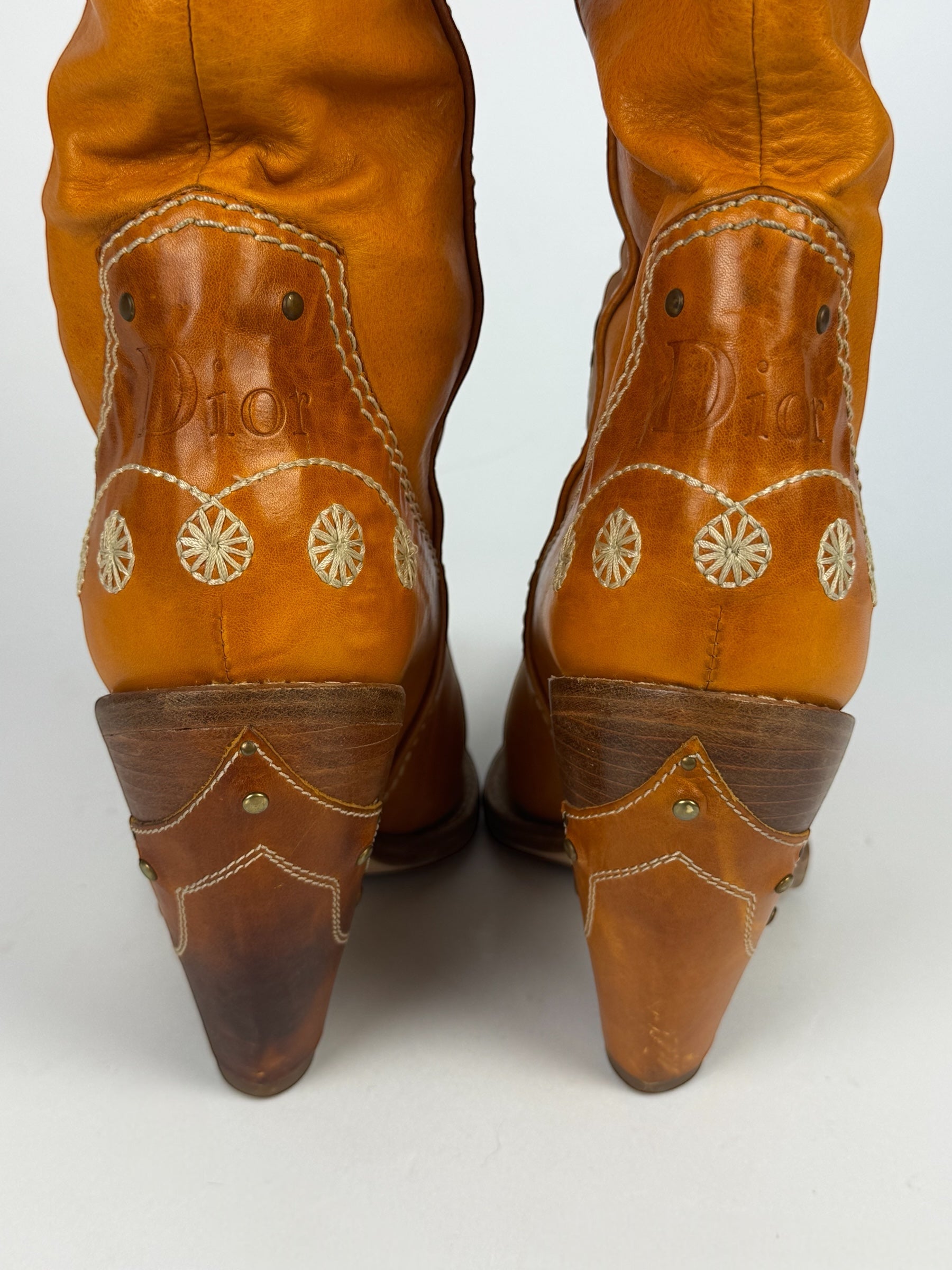 Christian Dior by John Galliano Tan Leather Cowboy Boots, 2001