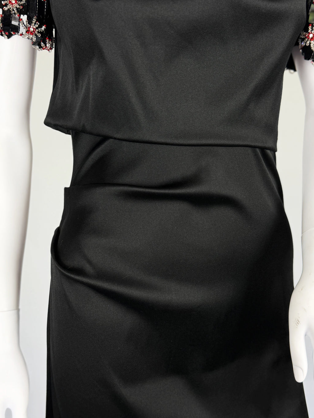 Giorgio Armani Satin Gown w Embellished Sleeves, FW 2017