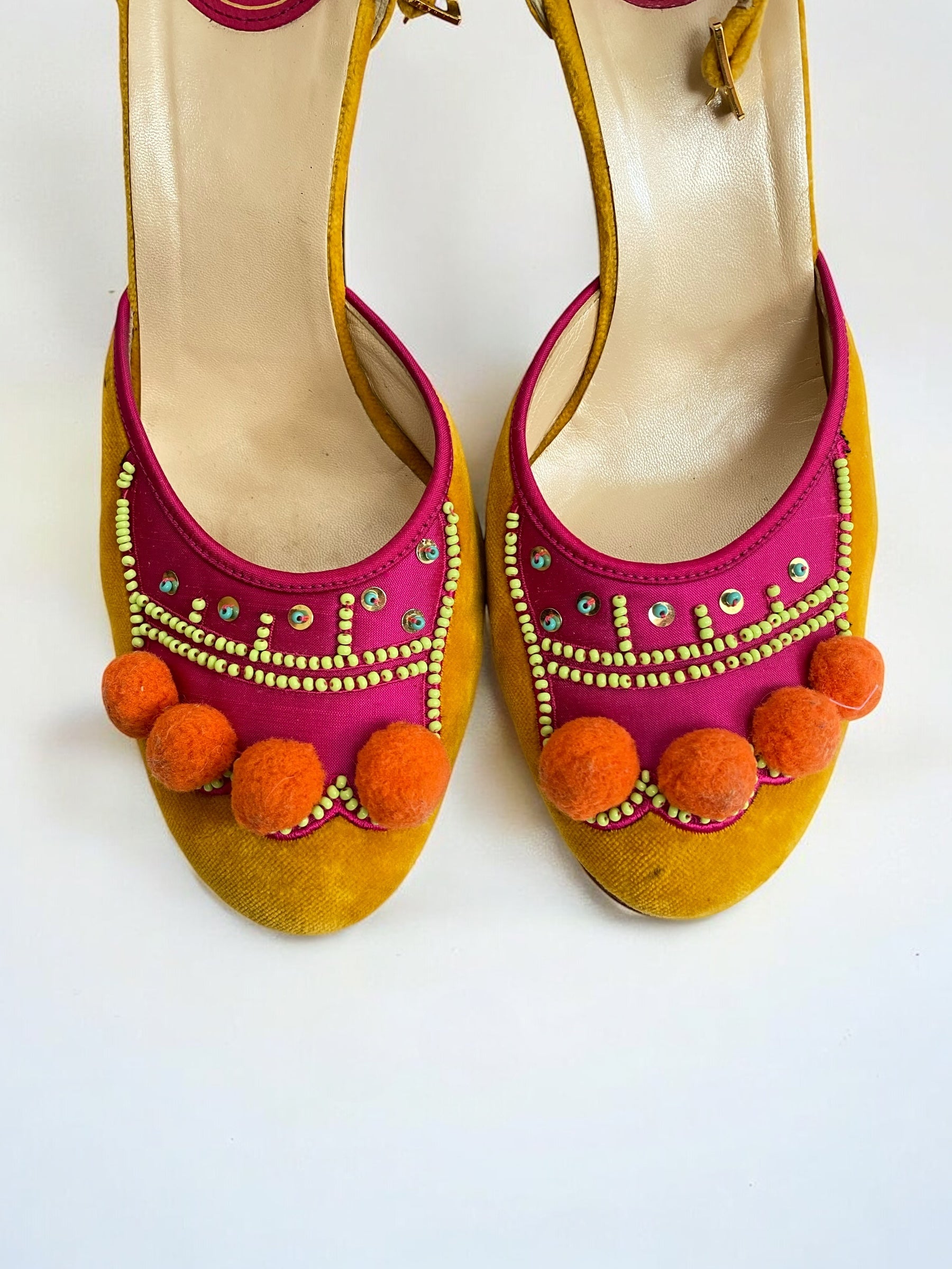 Christian Dior by John Galliano Velvet Pom Pom Heels, FW 2002
