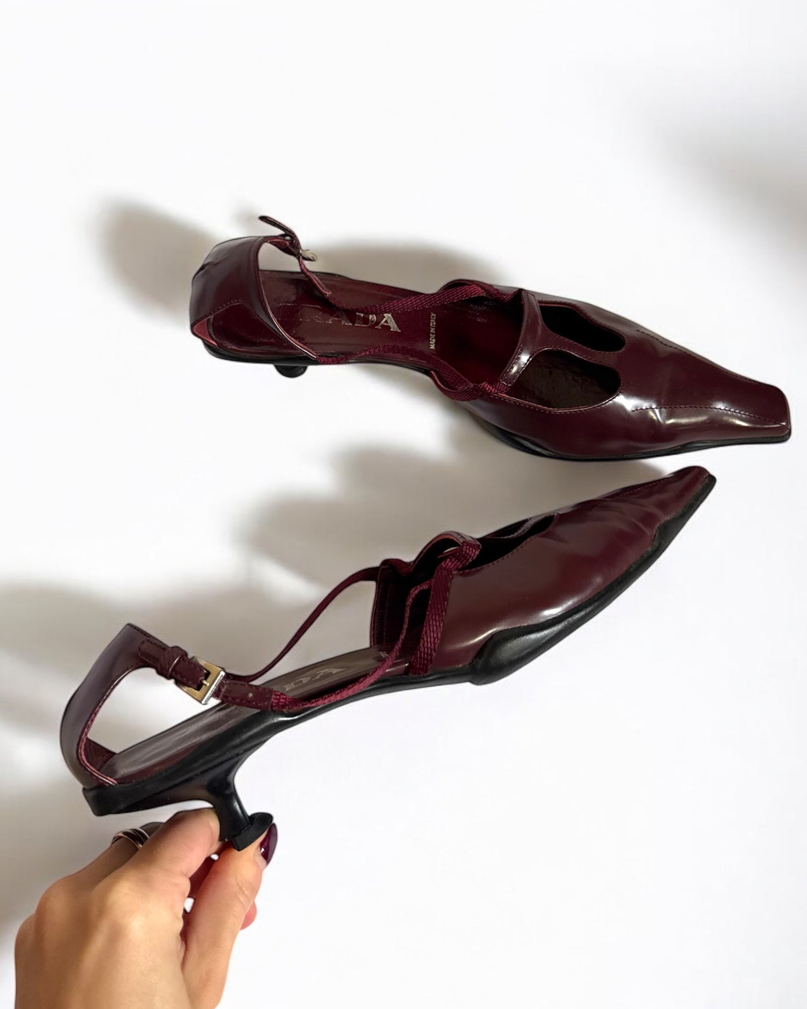 Prada Burgundy Sling Back Kitten Heels, SS 2000