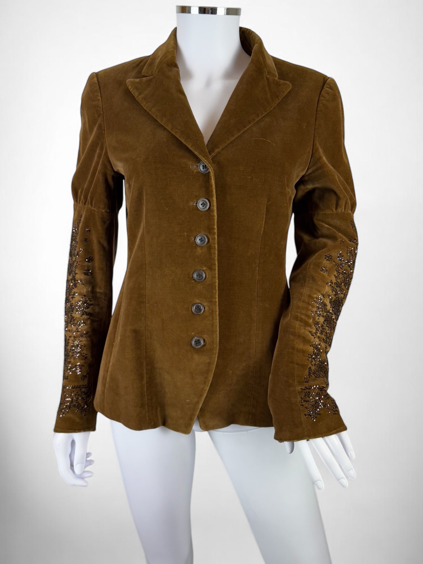 Dries Van Noten Brown Velvet Beaded Blazer, FW 1999