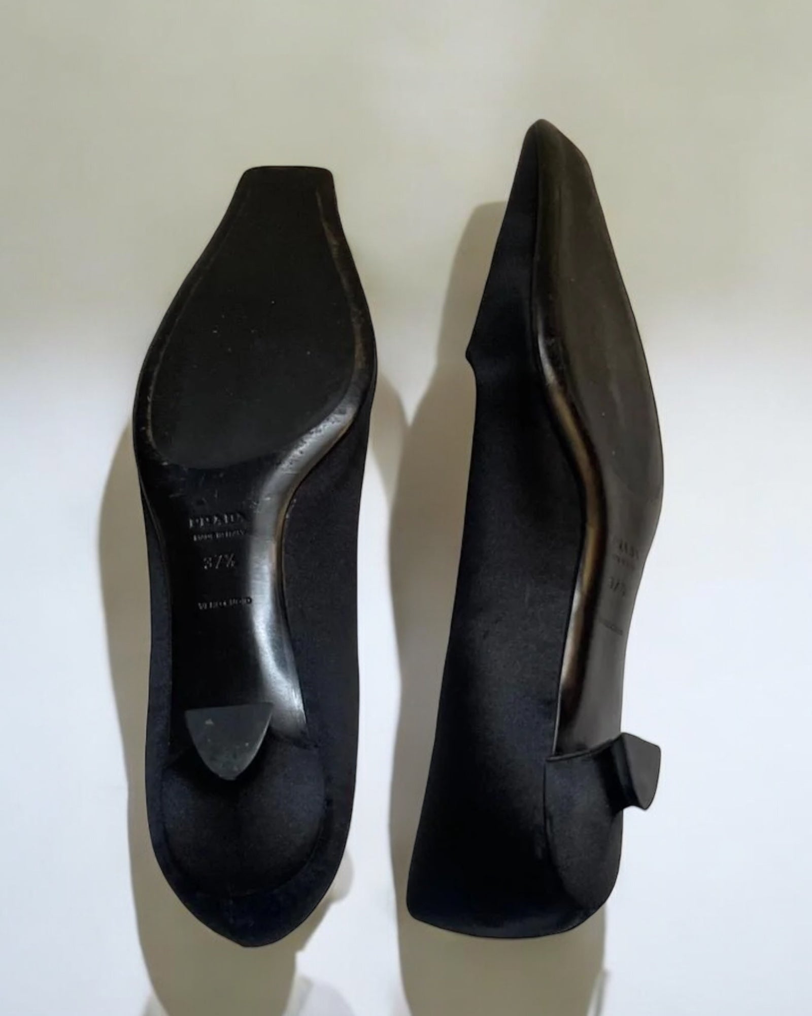 Prada Square Toe Black Satin Kitten Heels