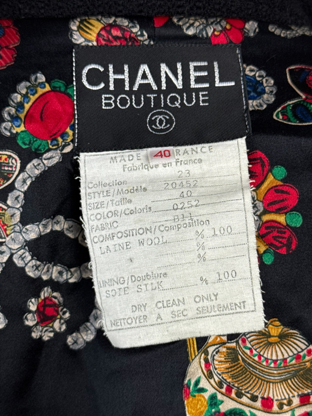 Chanel Wool Jacket with Silk Jewel Lining, FW 1990