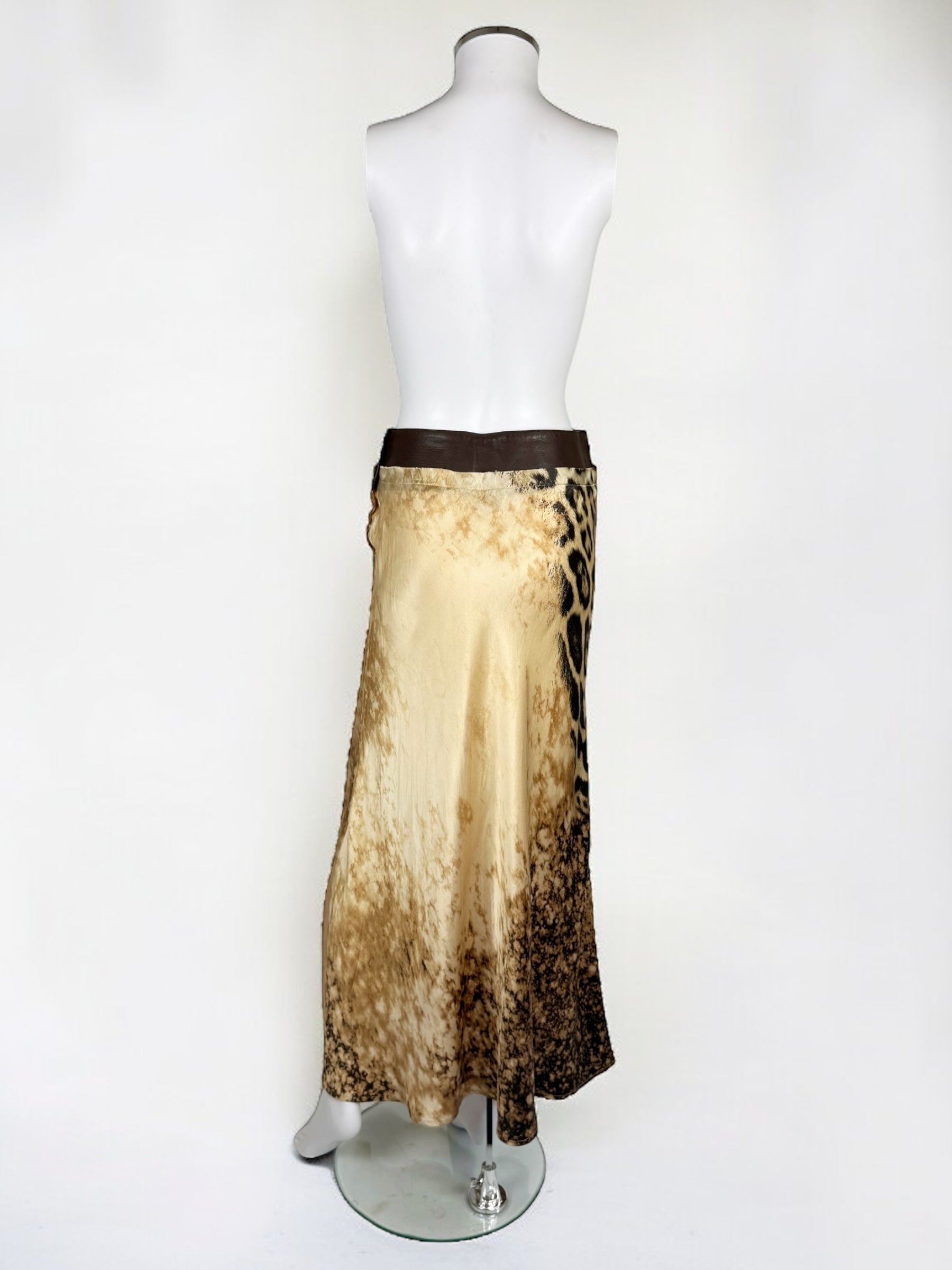 Roberto Cavalli Silk and Leather Animal Print Skirt, SS 2002
