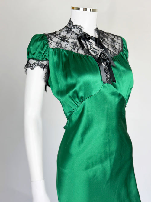 Rodarte Lace-Trimmed Emerald Green Silk Dress, SS 2024