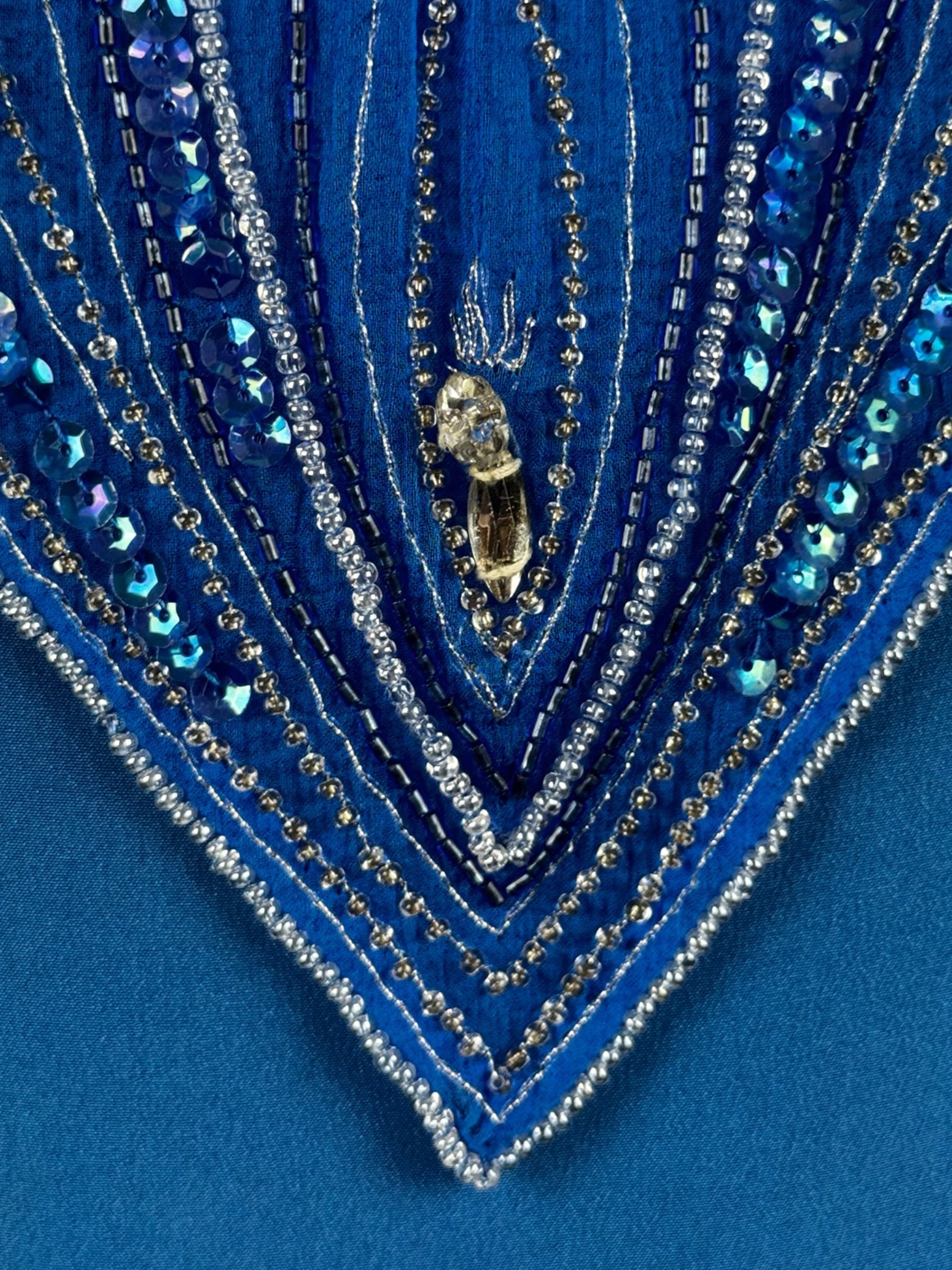 Bill Gibb Blue Silk Satin and Silk Chiffon Beaded Dress, c. Early 1980s