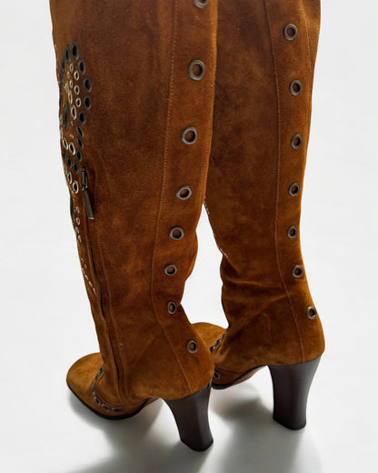 Dolce & Gabbana Suede Butterfly Studded Boots, c. 2000s