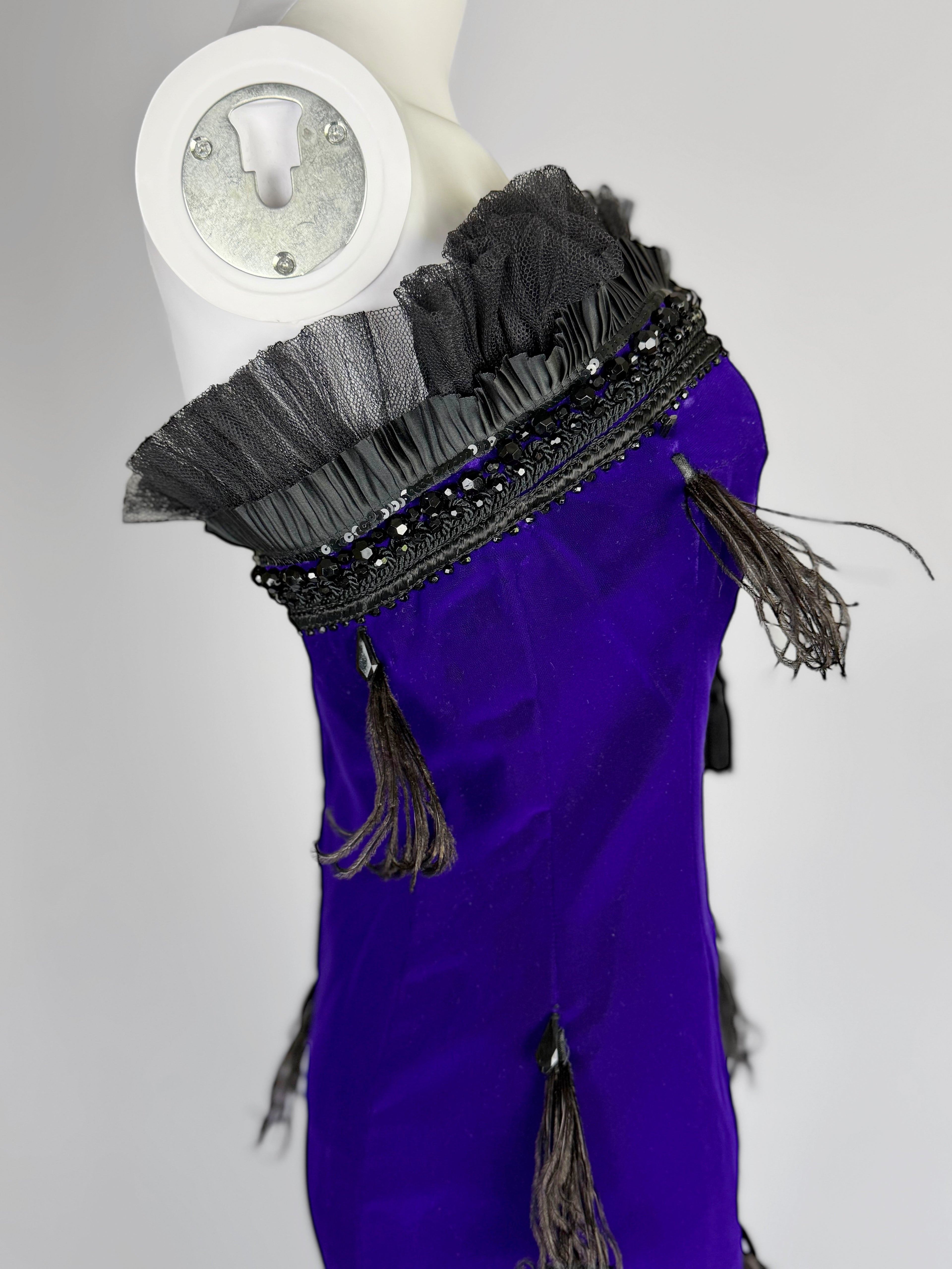 Christian Lacroix Silk Velvet Feather Dress, FW 1988