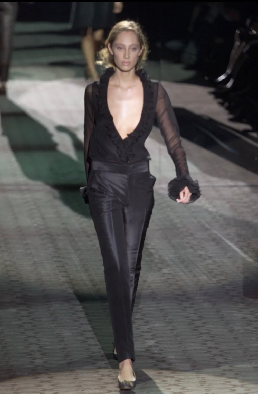 Gucci by Tom Ford Black Silk Ruffle Blouse, FW 2000
