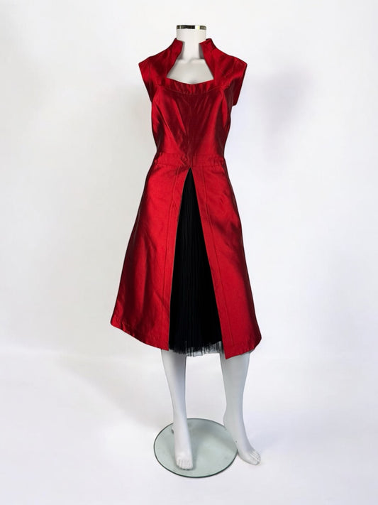 Alexander McQueen Red Mikado Silk Dress with Tulle, 2007