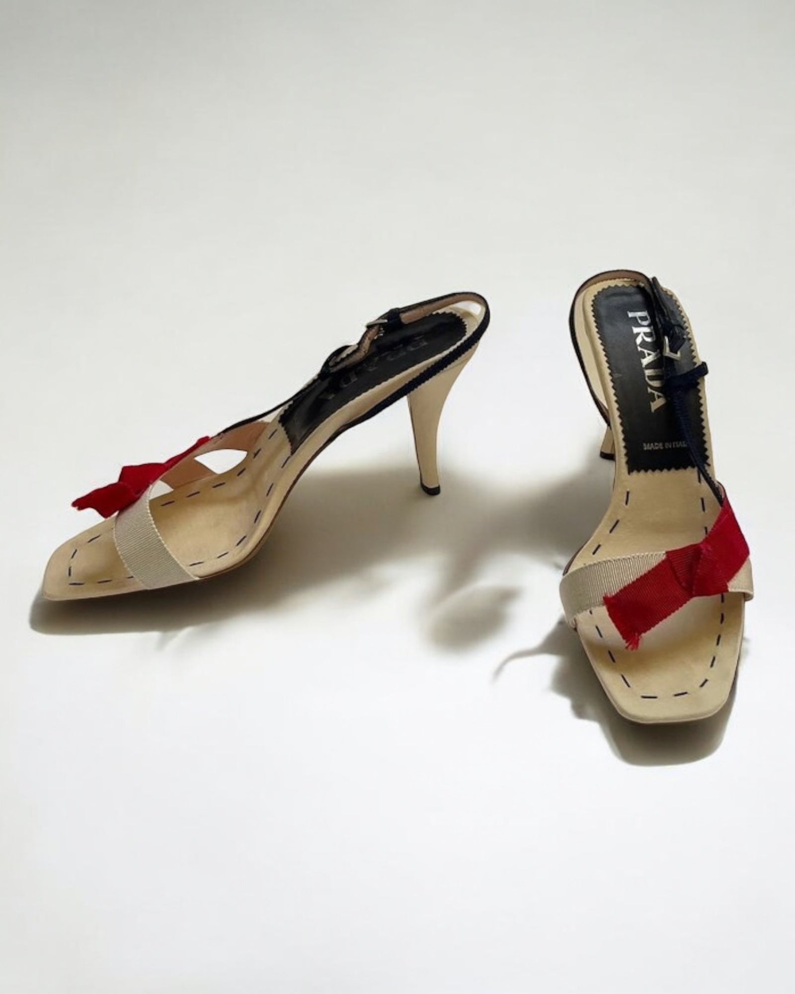 Prada Cream and Red Bow Sandals, c. 2000s