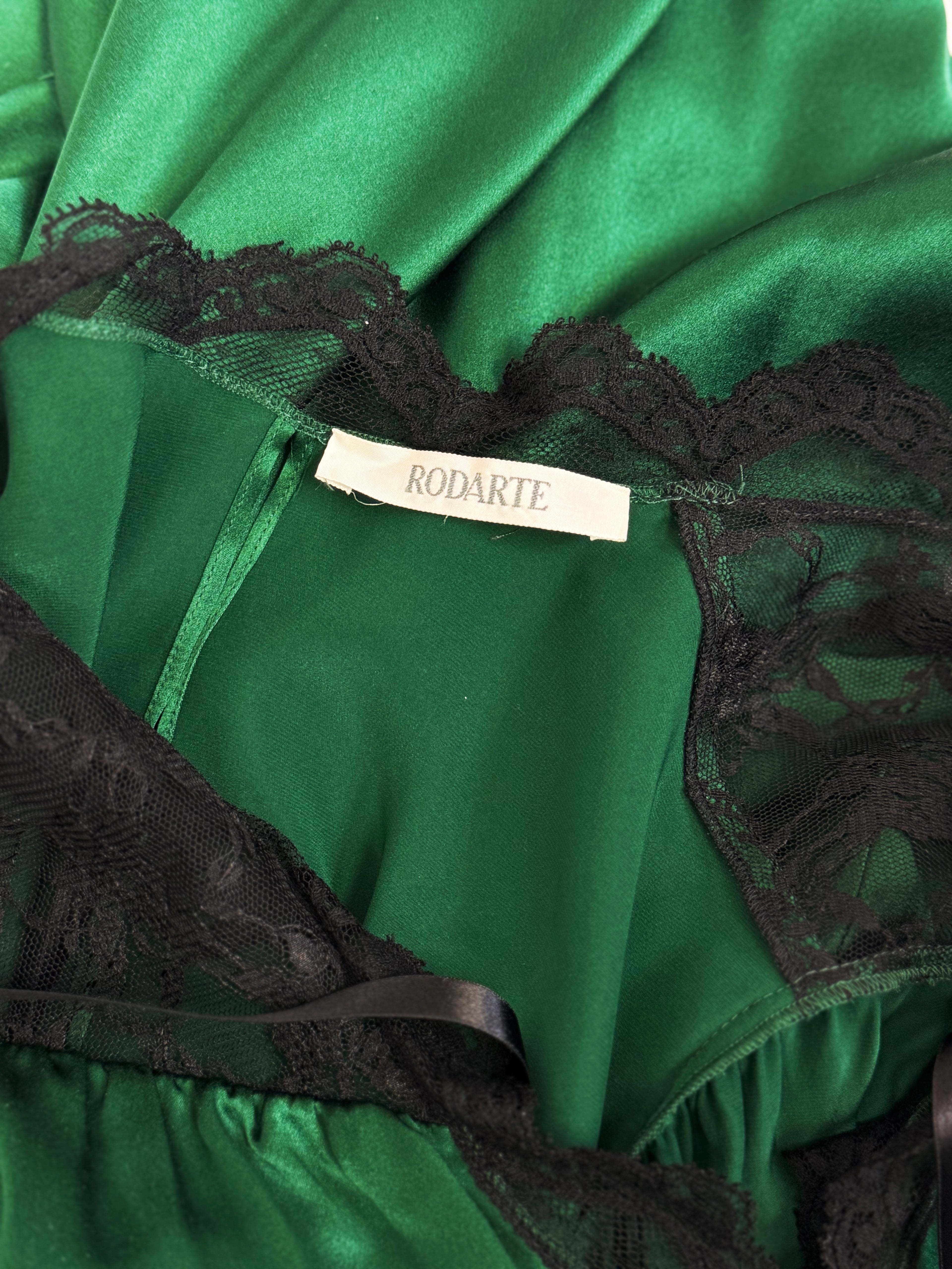 Rodarte Lace-Trimmed Emerald Green Silk Dress, SS 2024