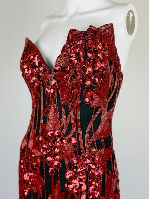 Bob Mackie Red Sequin Grapevine Dress, SS 1989