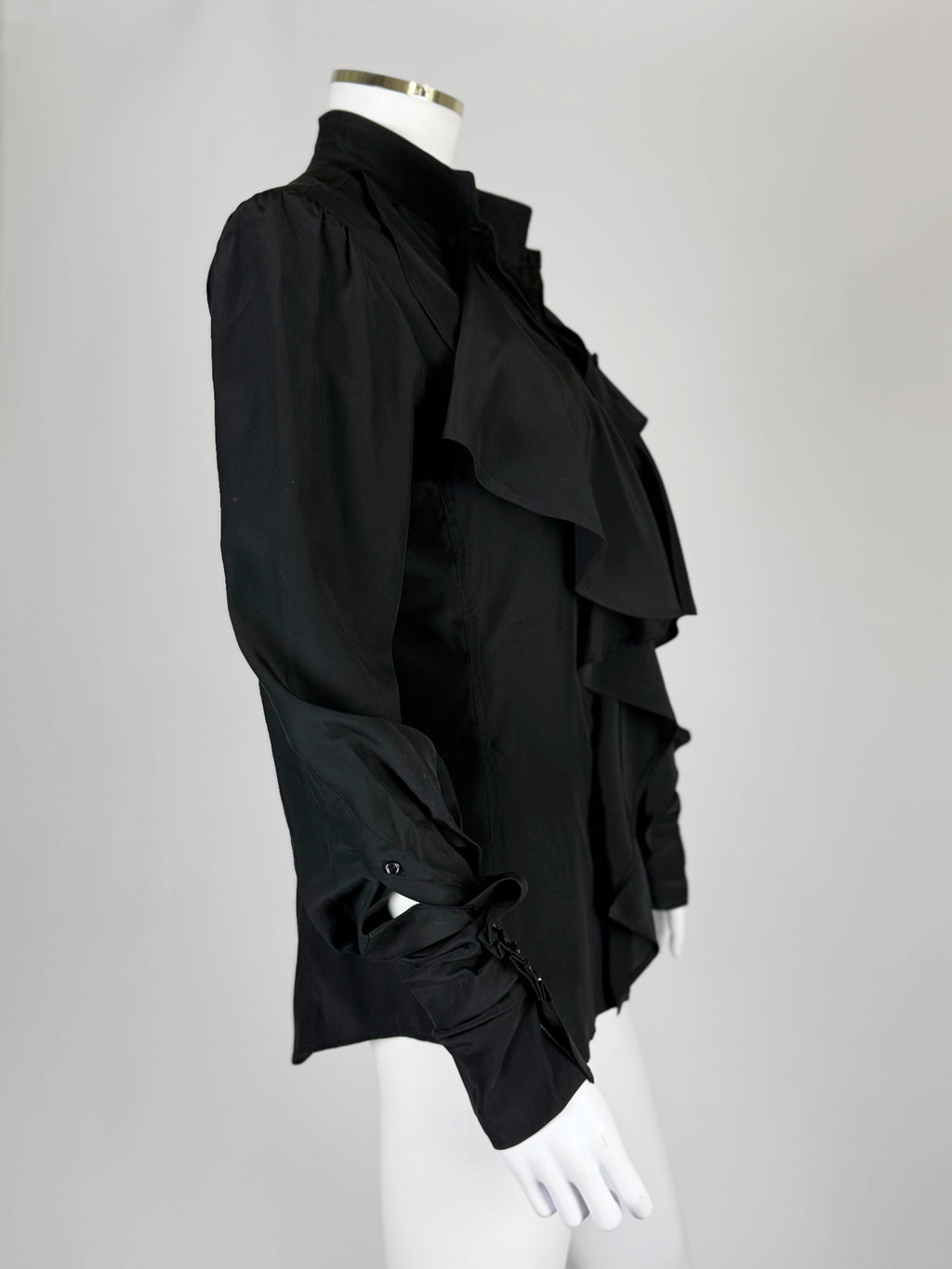 Yves Saint Laurent by Tom Ford Black Silk Ruffle Blouse, FW 2003