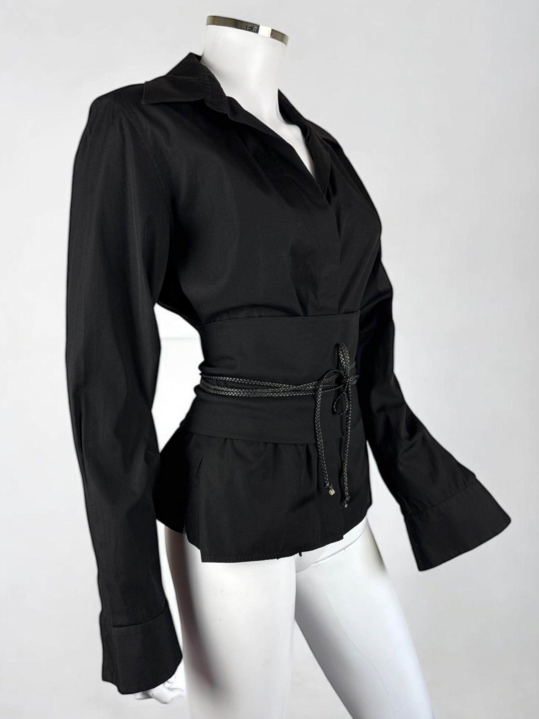Gucci by Tom Ford Black Blouse w Obi Belt, FW 2002