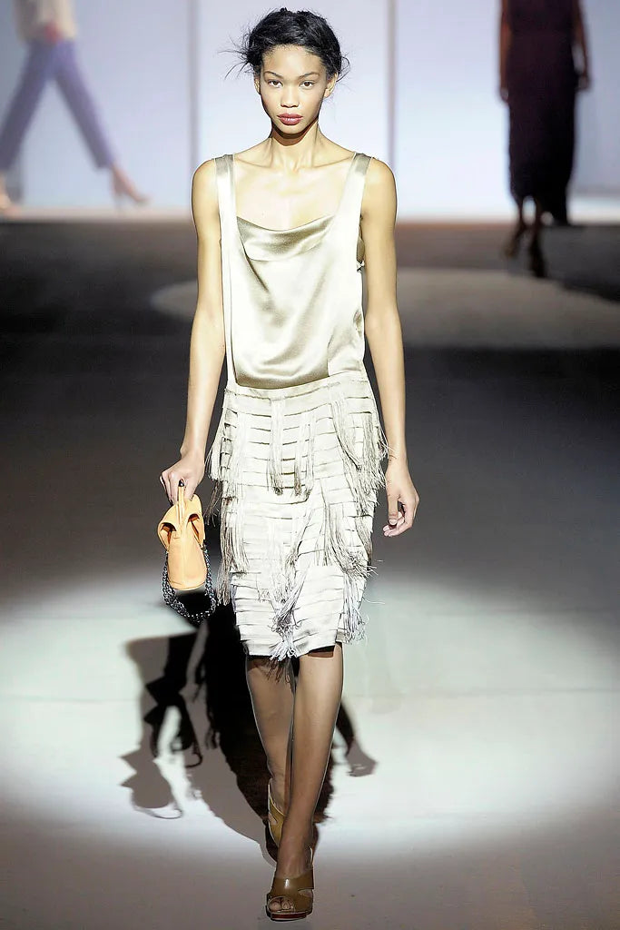 Alberta Ferretti Champagne Gold Fringe Silk Dress, SS 2009
