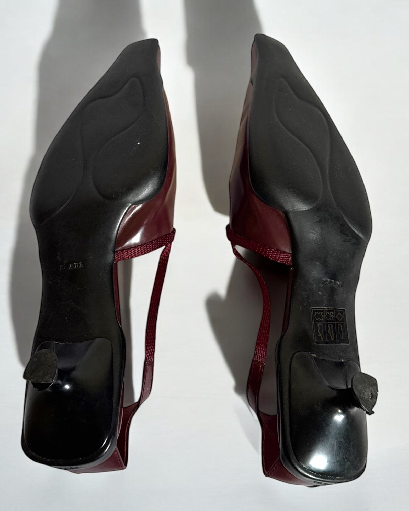 Prada Burgundy Sling Back Kitten Heels, SS 2000