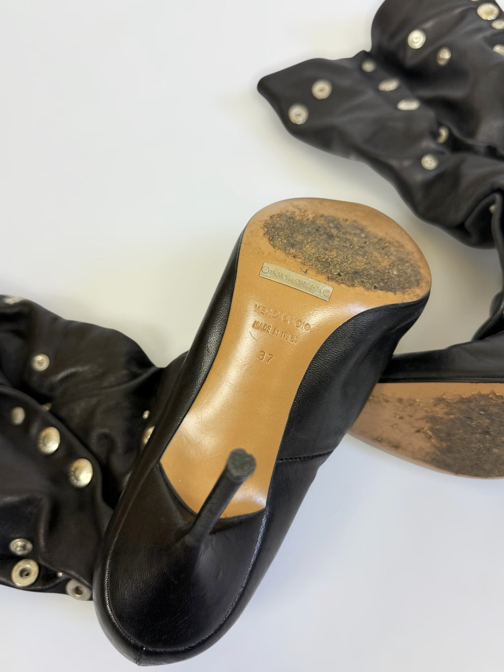 Dolce & Gabbana Black Leather Button Stud Boots, SS 2003