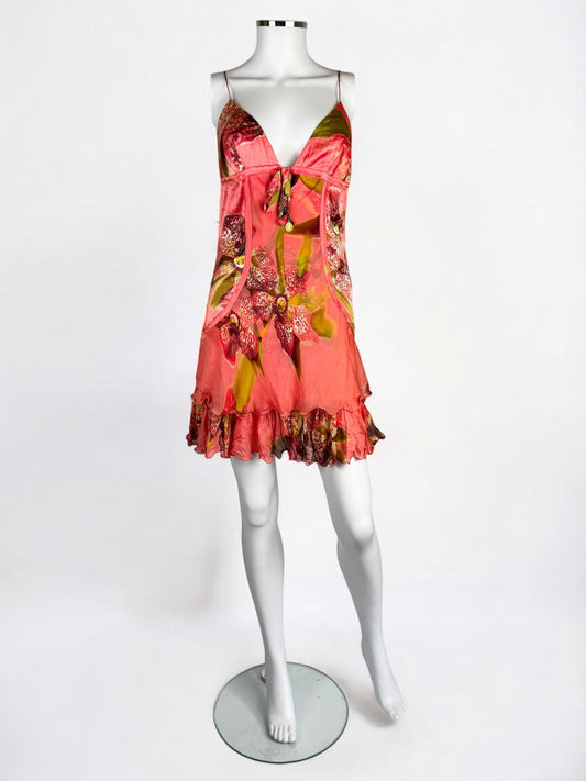 Roberto Cavalli Pink Orchid Print Mini Dress, 2004