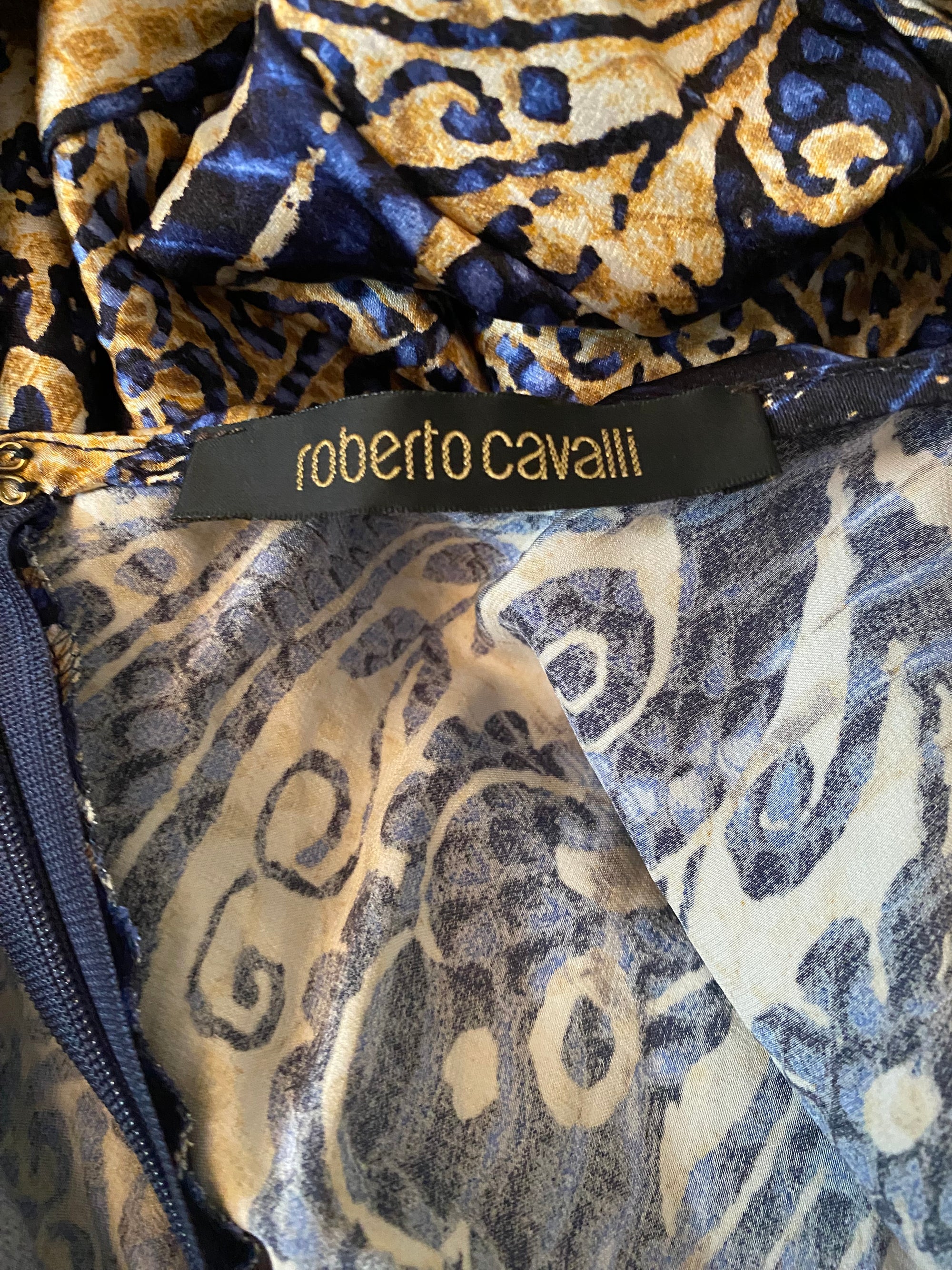 Roberto Cavalli Blue and Gold Silk Gown, 2005