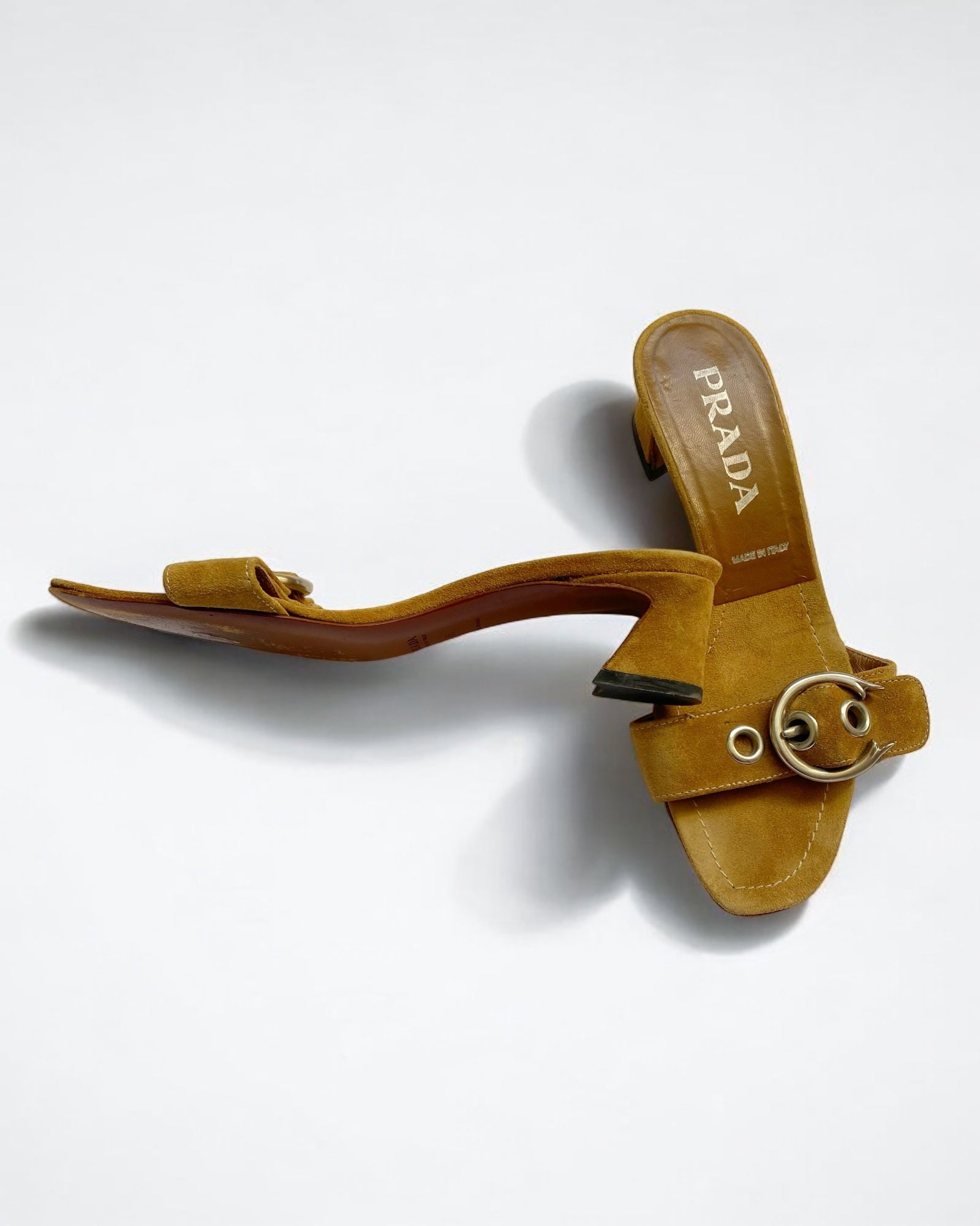 Prada Tan Suede Buckle Sandals, 2002