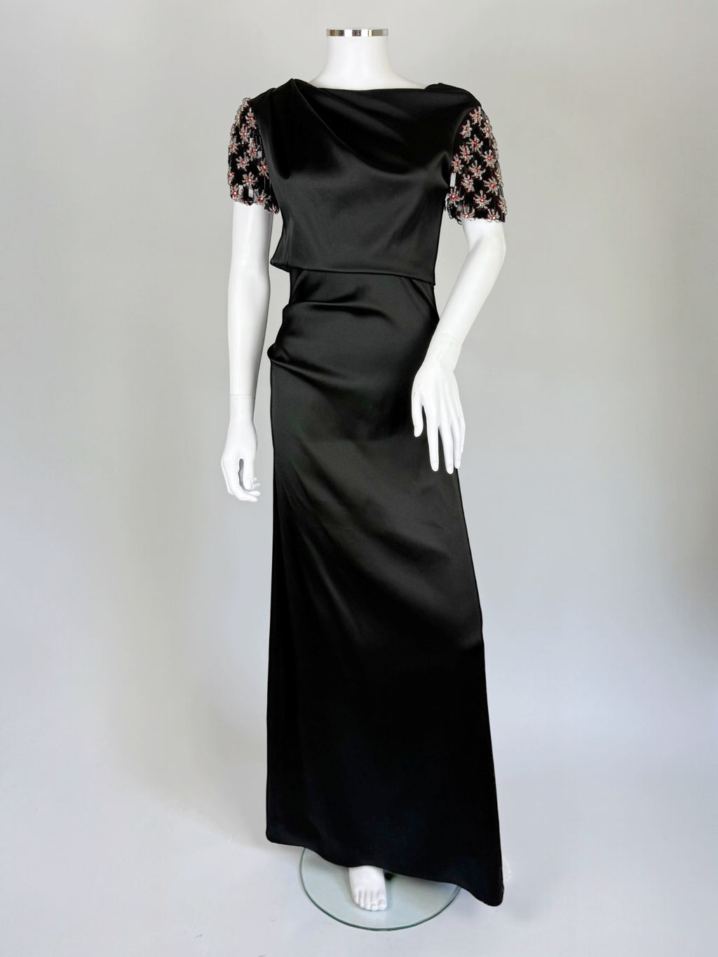 Giorgio Armani Satin Gown w Embellished Sleeves, FW 2017