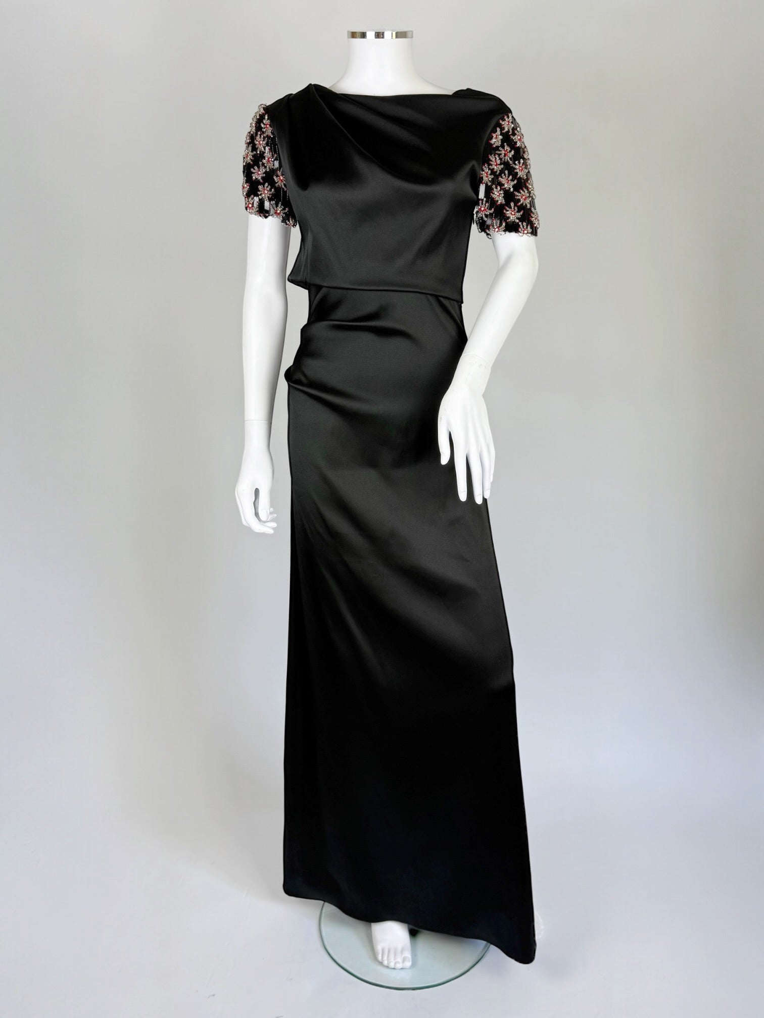 Giorgio Armani Satin Gown w Embellished Sleeves, FW 2017