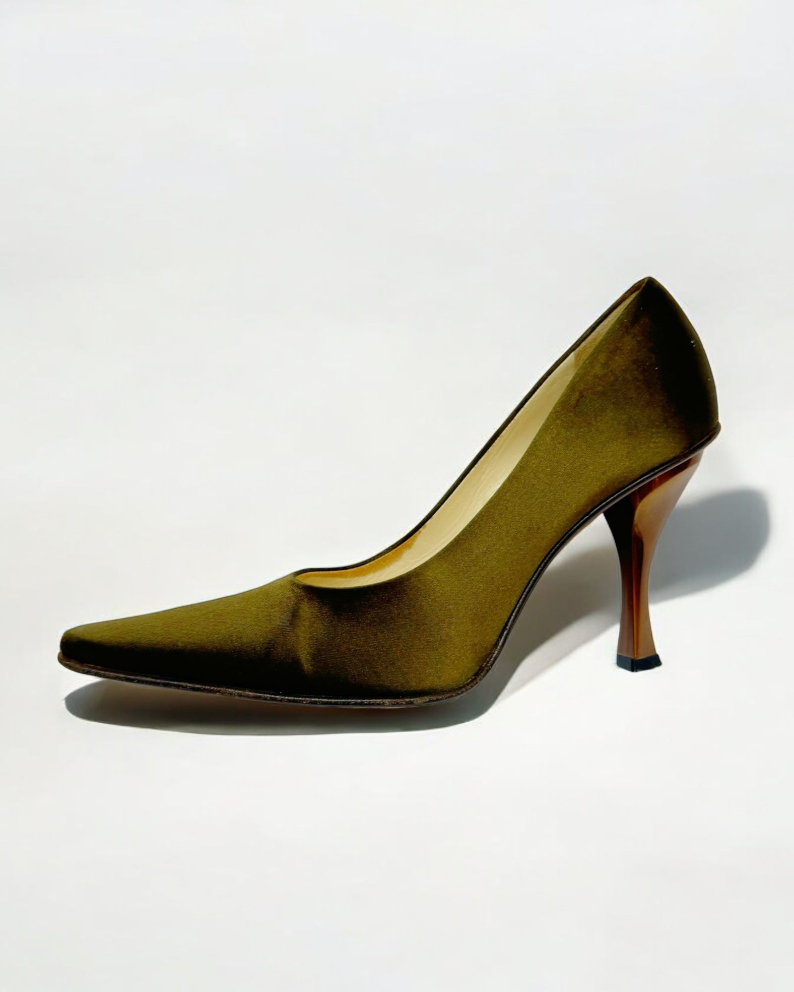 Prada Silk Khaki Pumps, c. 1990s