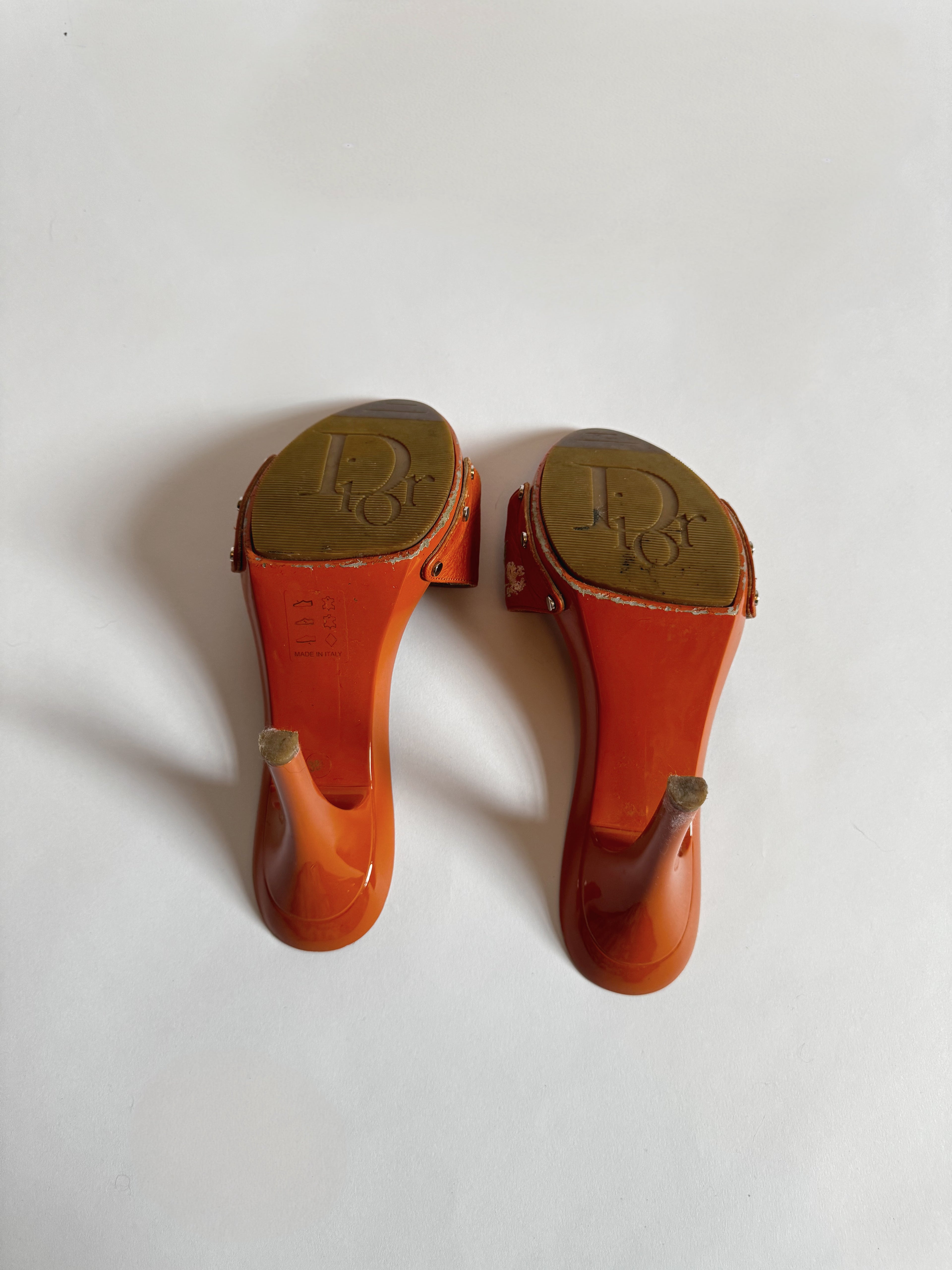 Christian Dior by John Galliano Orange Floral Clogs, c. 2000s