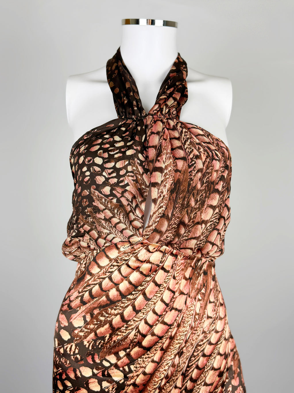 Roberto Cavalli Silk Feather Print Dress, 2005