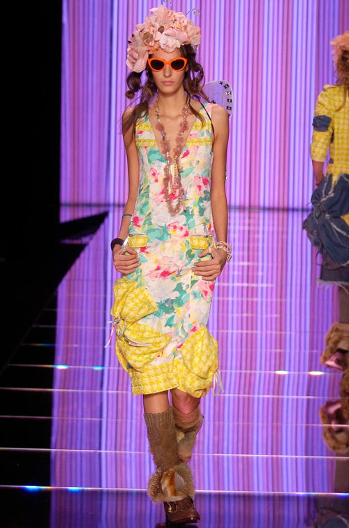 John Galliano Watercolour Floral Print Silk Dress Ensemble, SS 2005